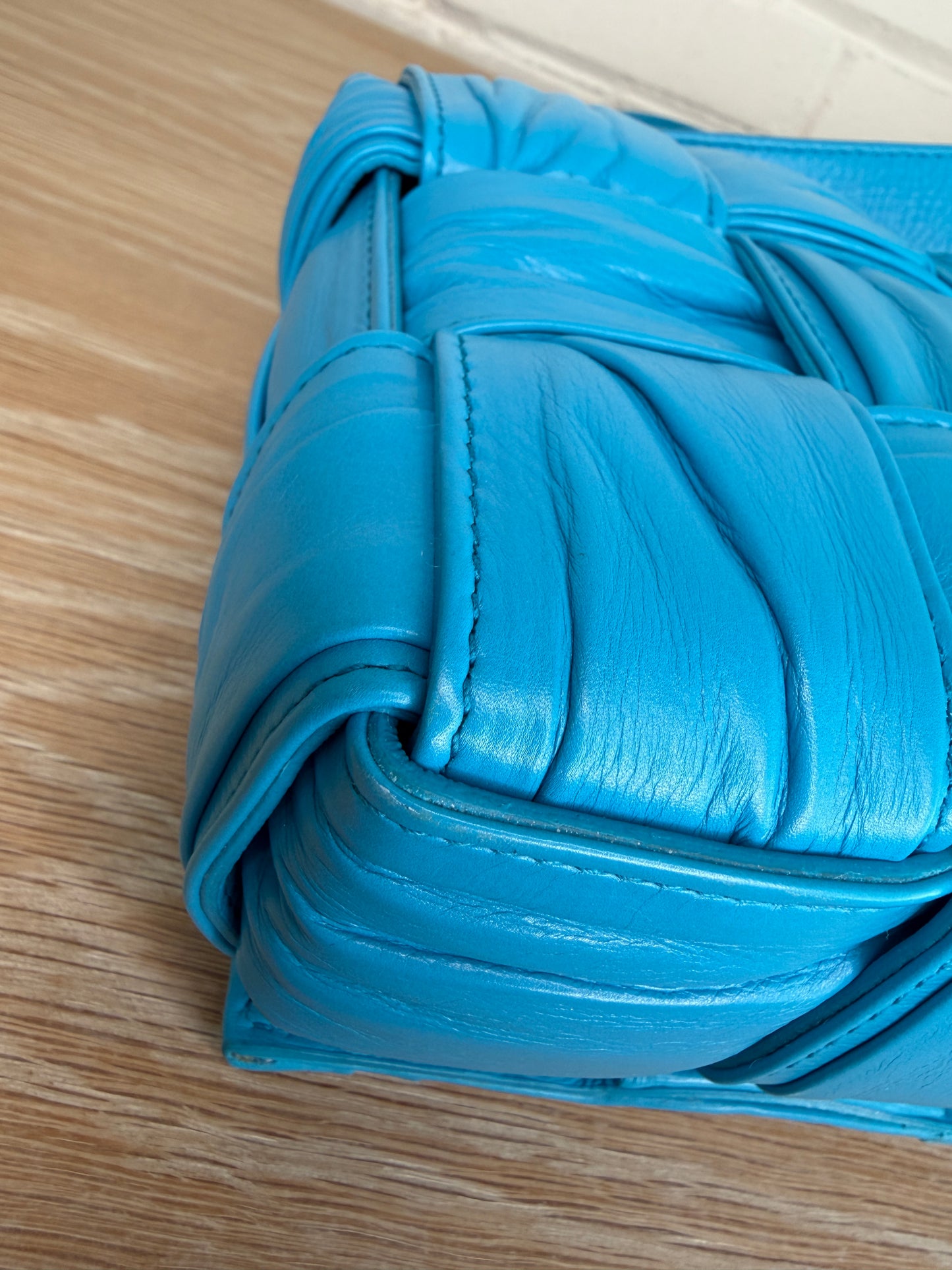 Bottega Veneta Intreccio Plisse Cassette Crossbody Bag Aqua/Blue