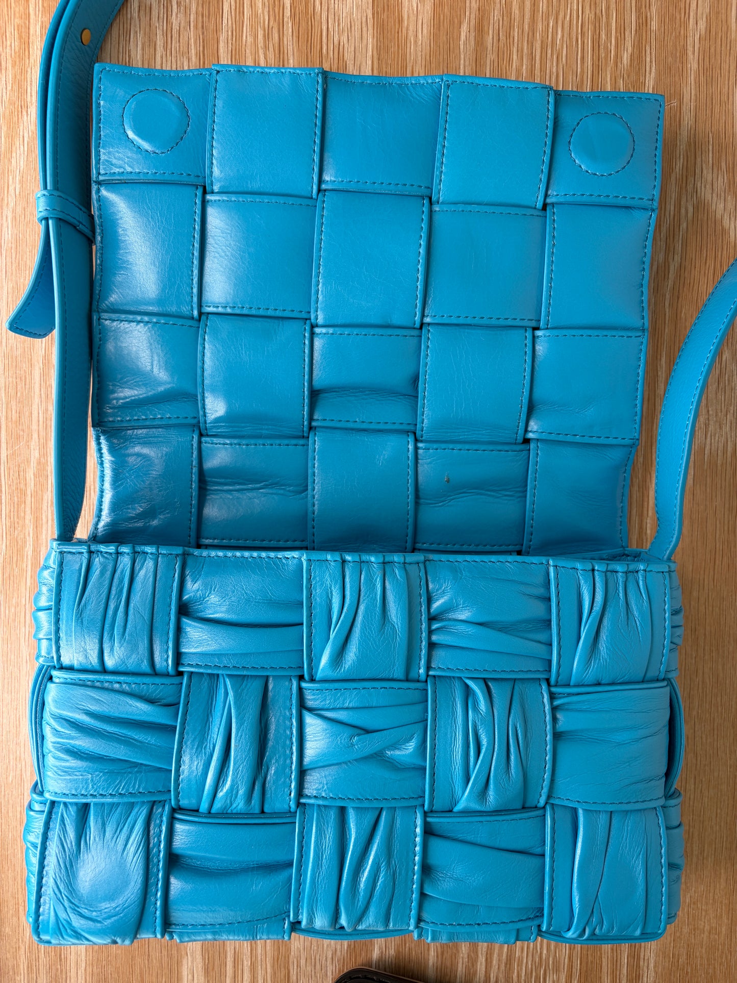 Bottega Veneta Intreccio Plisse Cassette Crossbody Bag Aqua/Blue