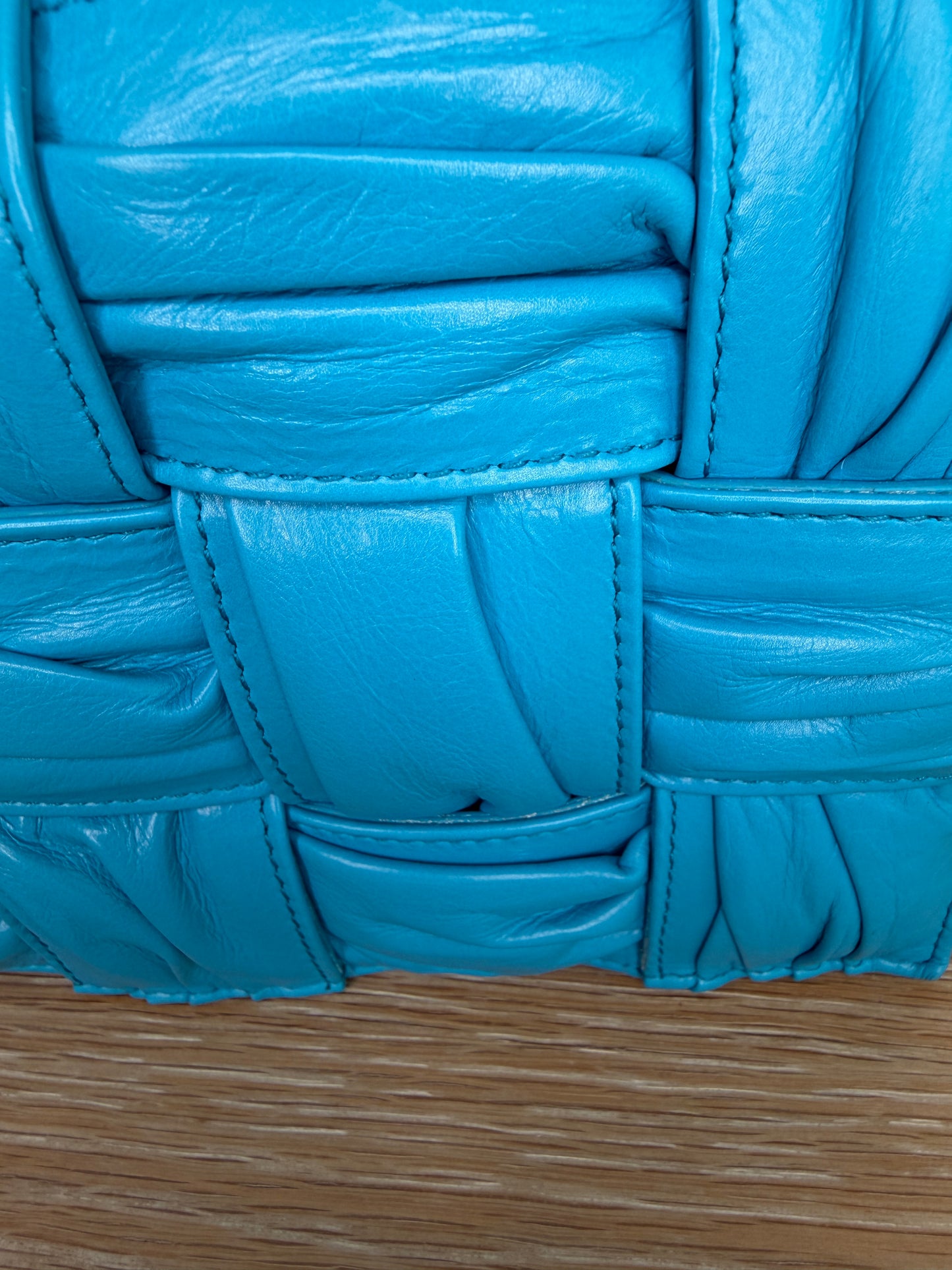 Bottega Veneta Intreccio Plisse Cassette Crossbody Bag Aqua/Blue