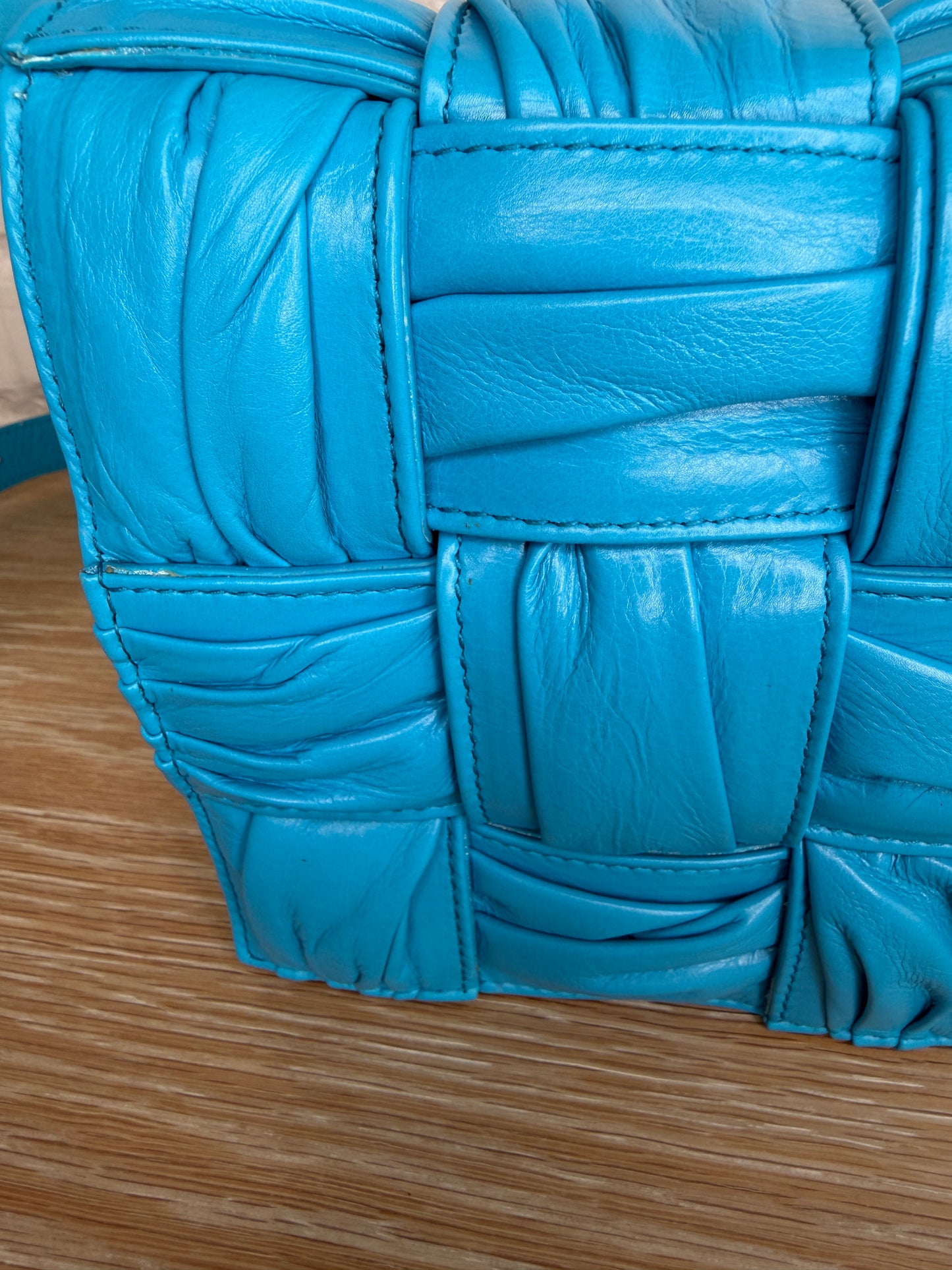 Bottega Veneta Intreccio Plisse Cassette Crossbody Bag Aqua/Blue
