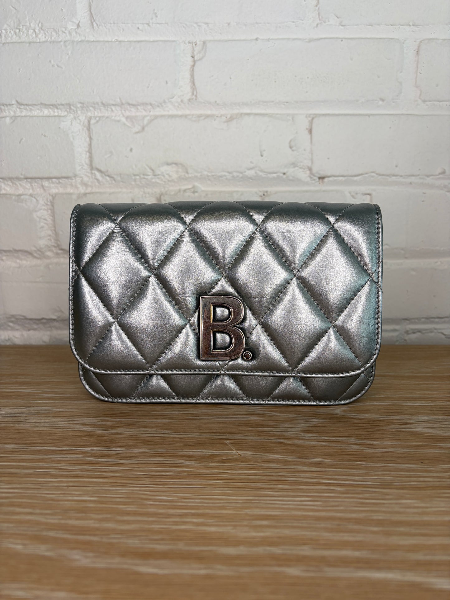 Balenciaga B Wallet on Chain Quilted Metallic LeatherPuffer Silver