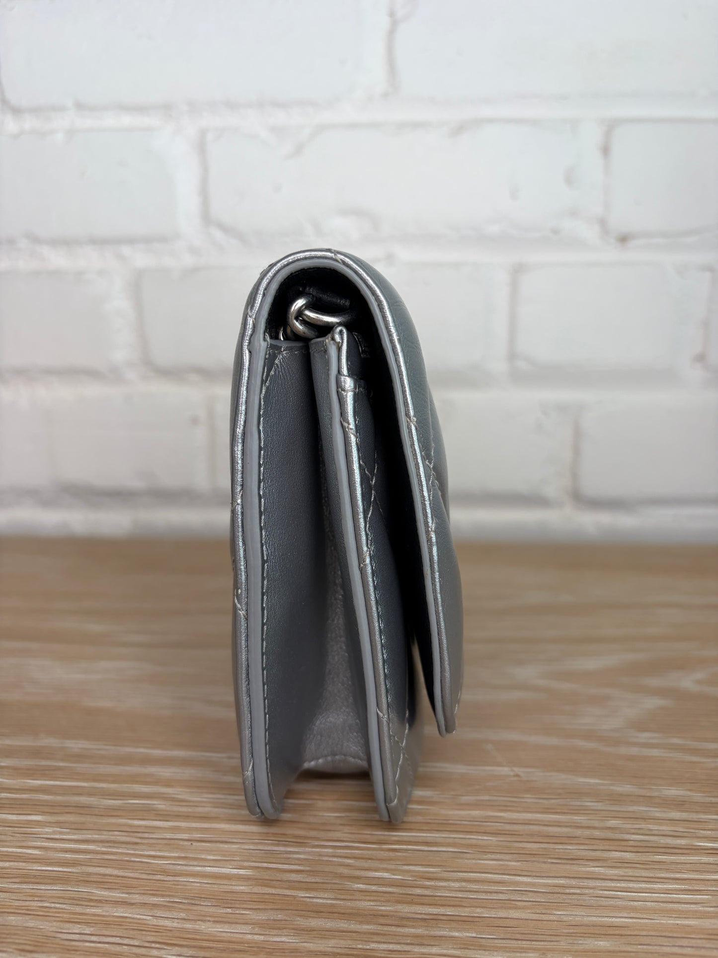 Balenciaga B Wallet on Chain Quilted Metallic LeatherPuffer Silver
