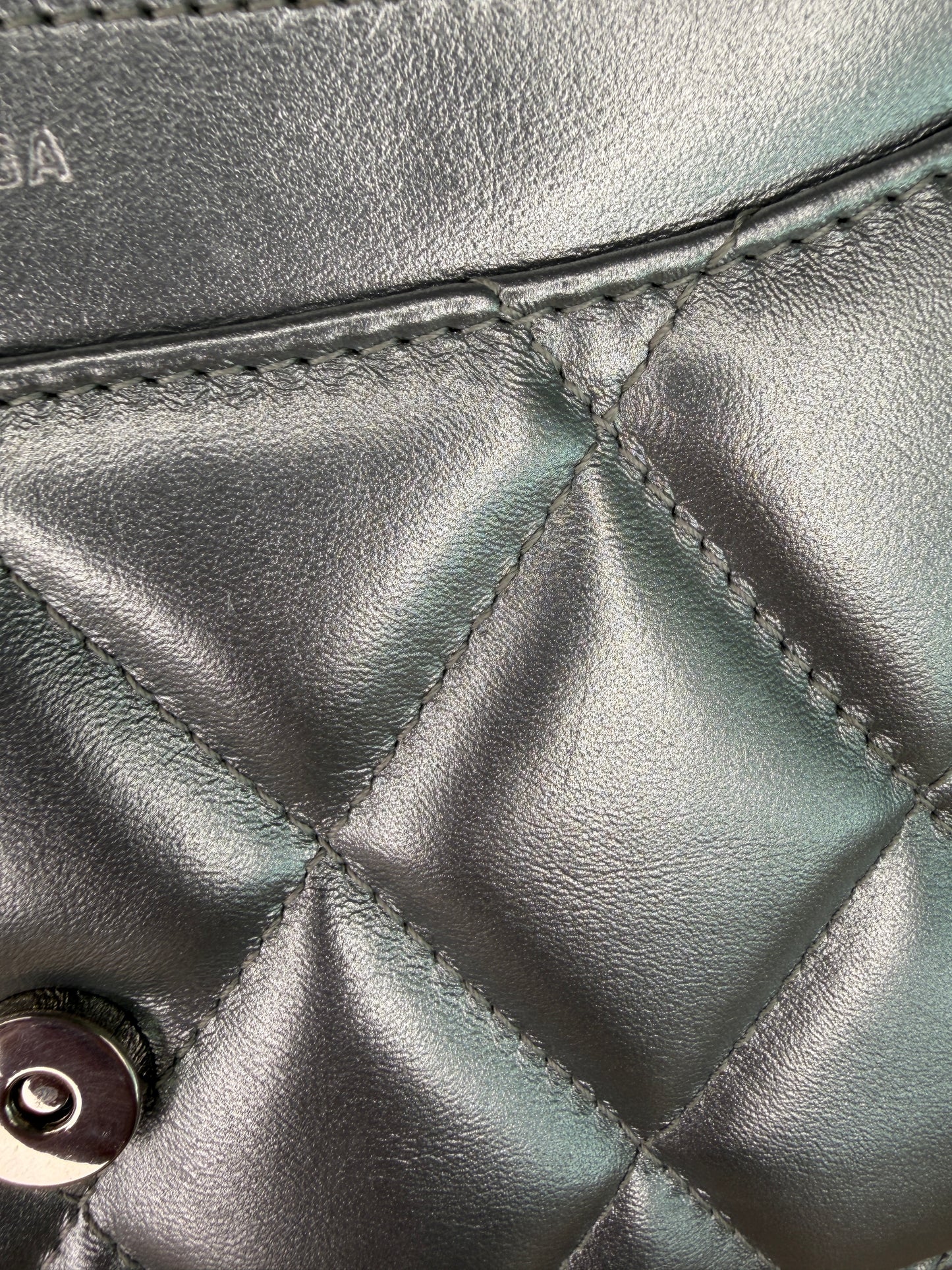 Balenciaga B Wallet on Chain Quilted Metallic LeatherPuffer Silver
