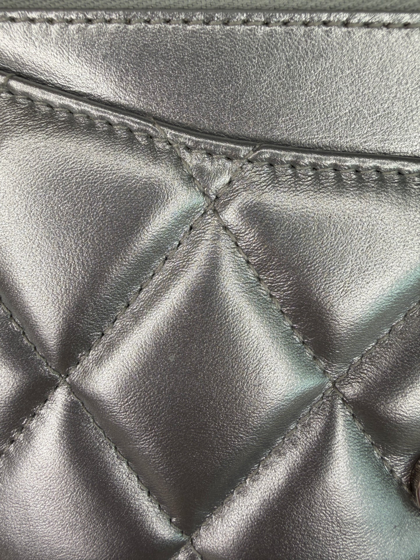 Balenciaga B Wallet on Chain Quilted Metallic LeatherPuffer Silver