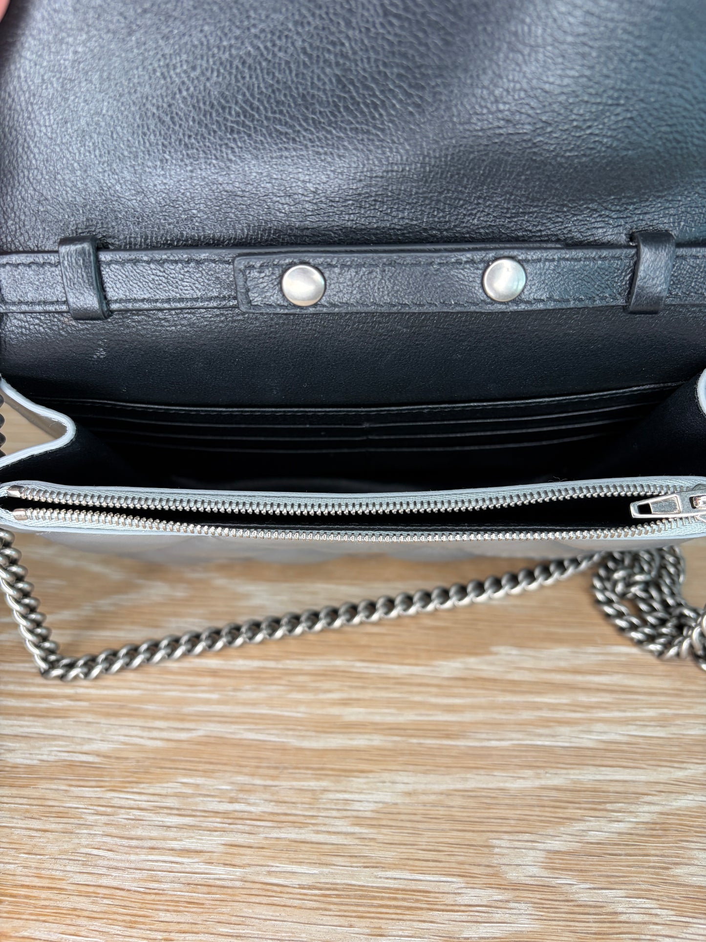 Balenciaga B Wallet on Chain Quilted Metallic LeatherPuffer Silver