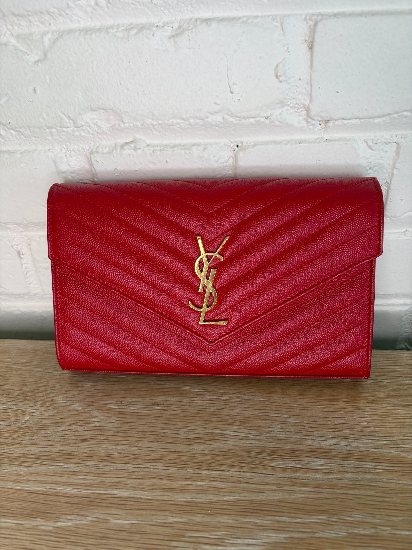 Saint Laurent Envelope Wallet On Chain Red Medium