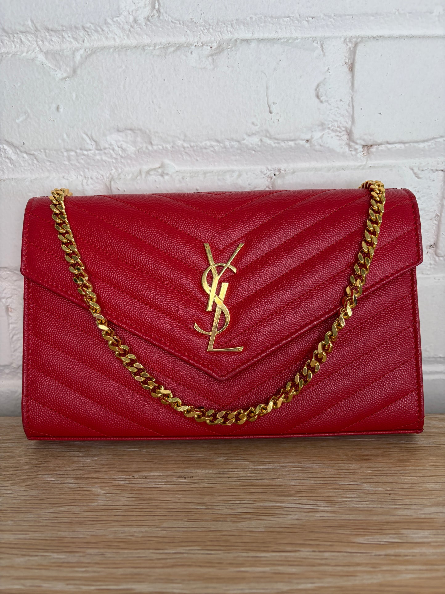 Saint Laurent Envelope Wallet On Chain Red Medium