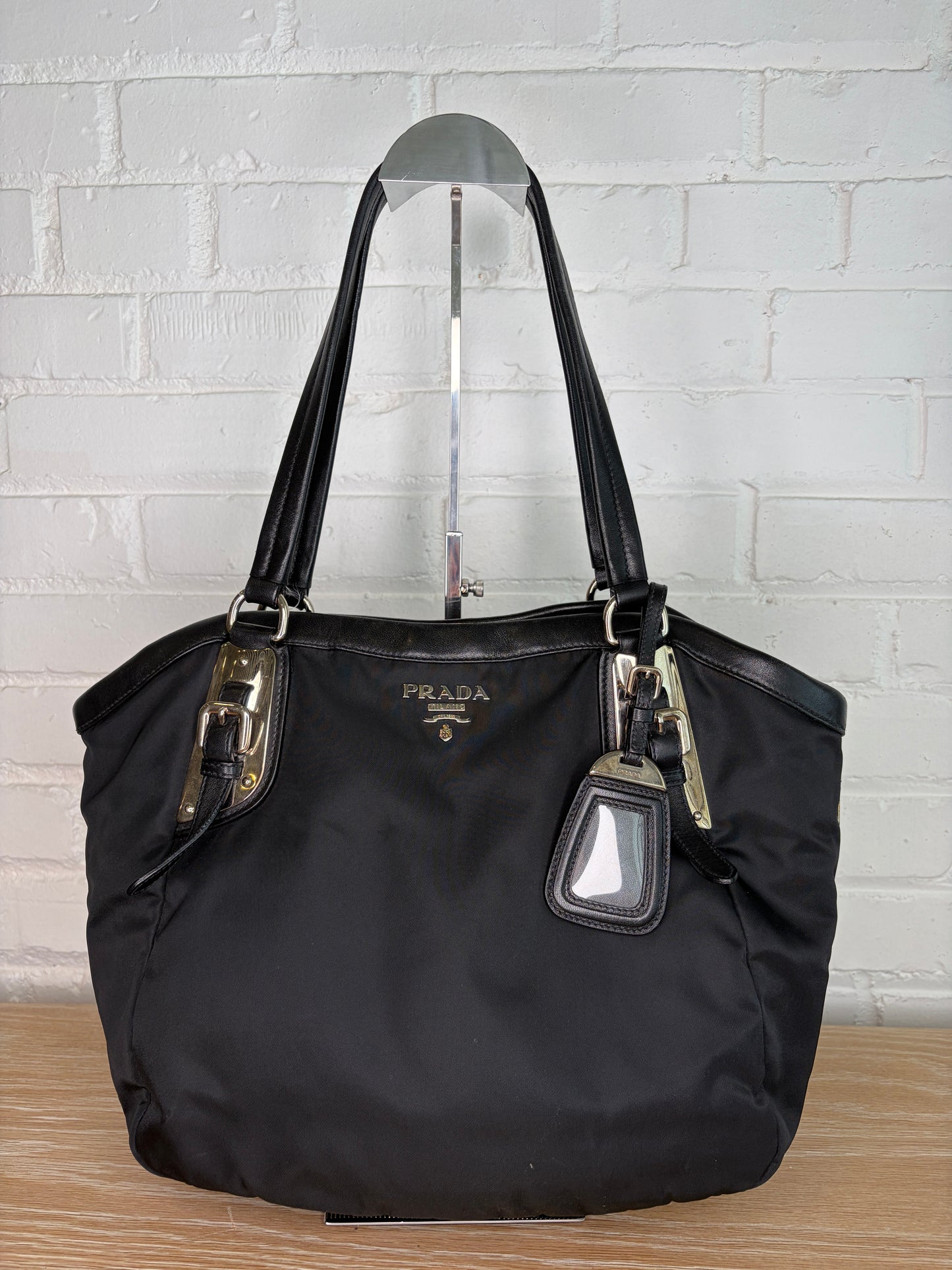 Prada Tessuto Expandable Zipper Nylon Tote Black