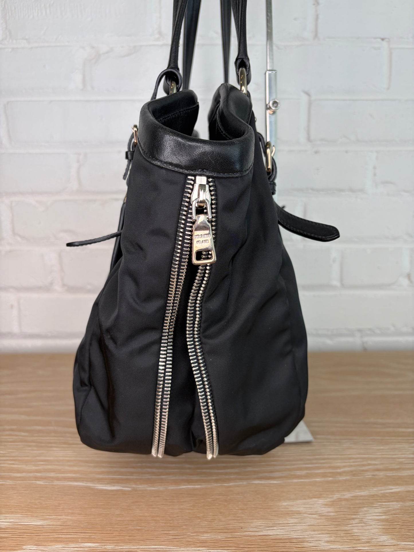 Prada Tessuto Expandable Zipper Nylon Tote Black