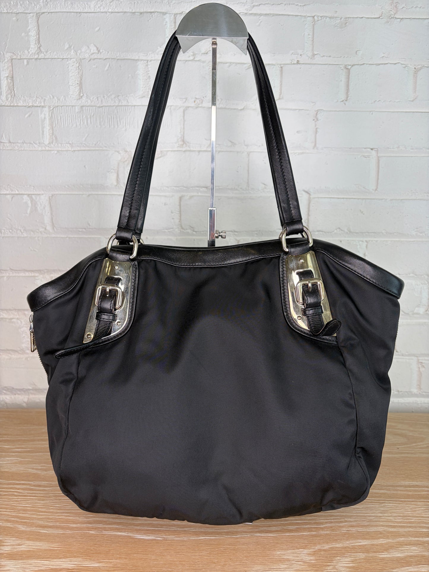 Prada Tessuto Expandable Zipper Nylon Tote Black