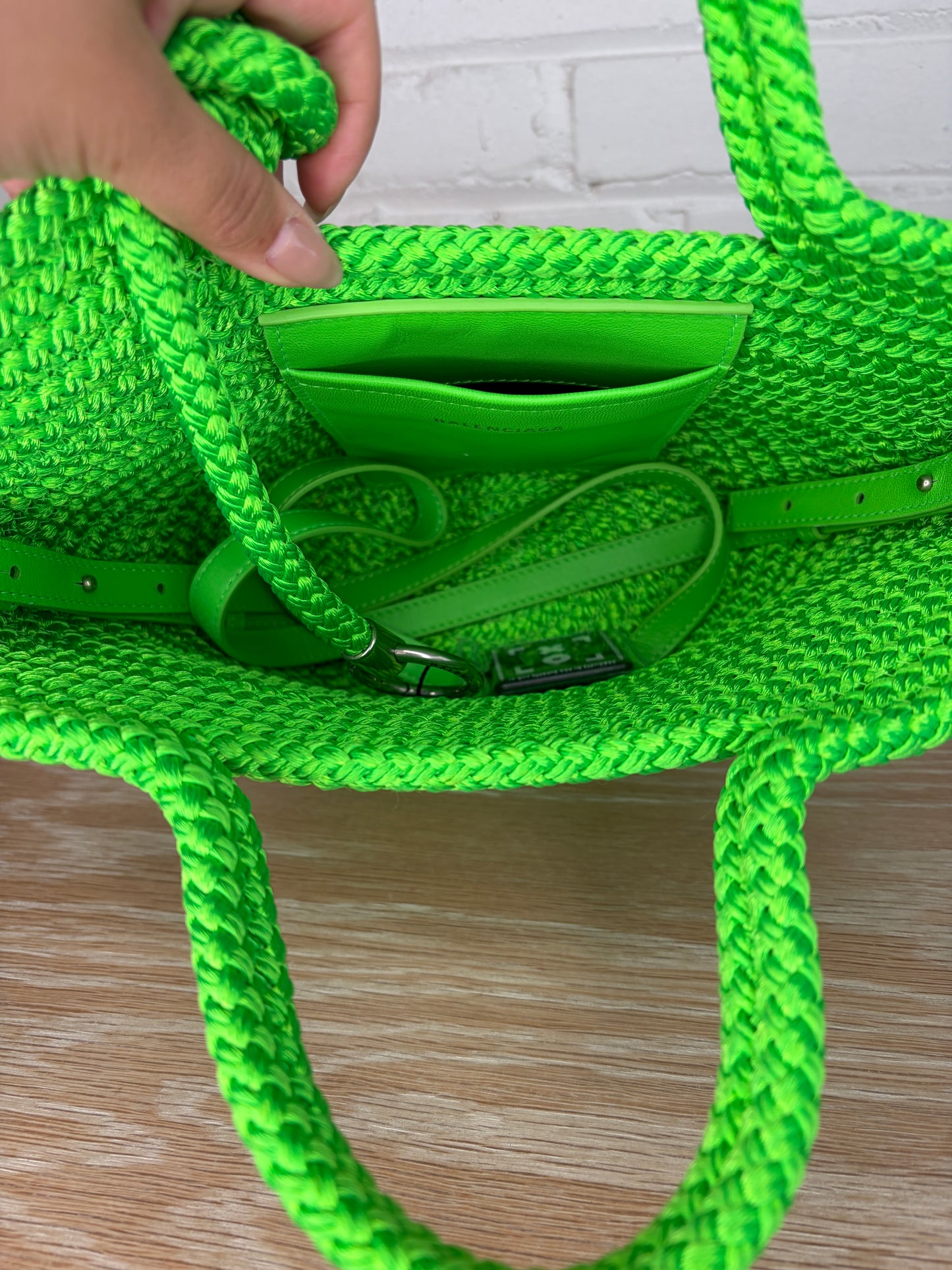 Balenciaga Green Ibiza Small Basket Bag with Strap