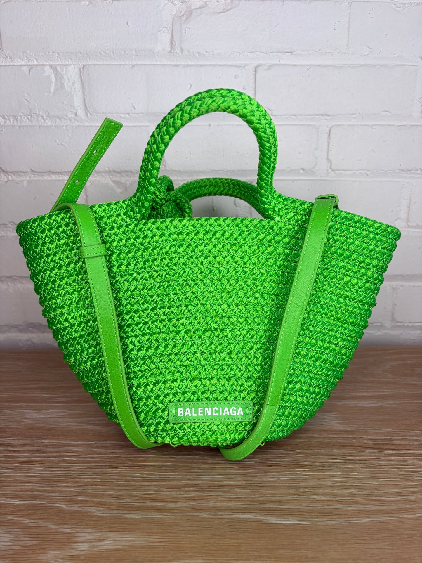 Balenciaga Green Ibiza Small Basket Bag with Strap