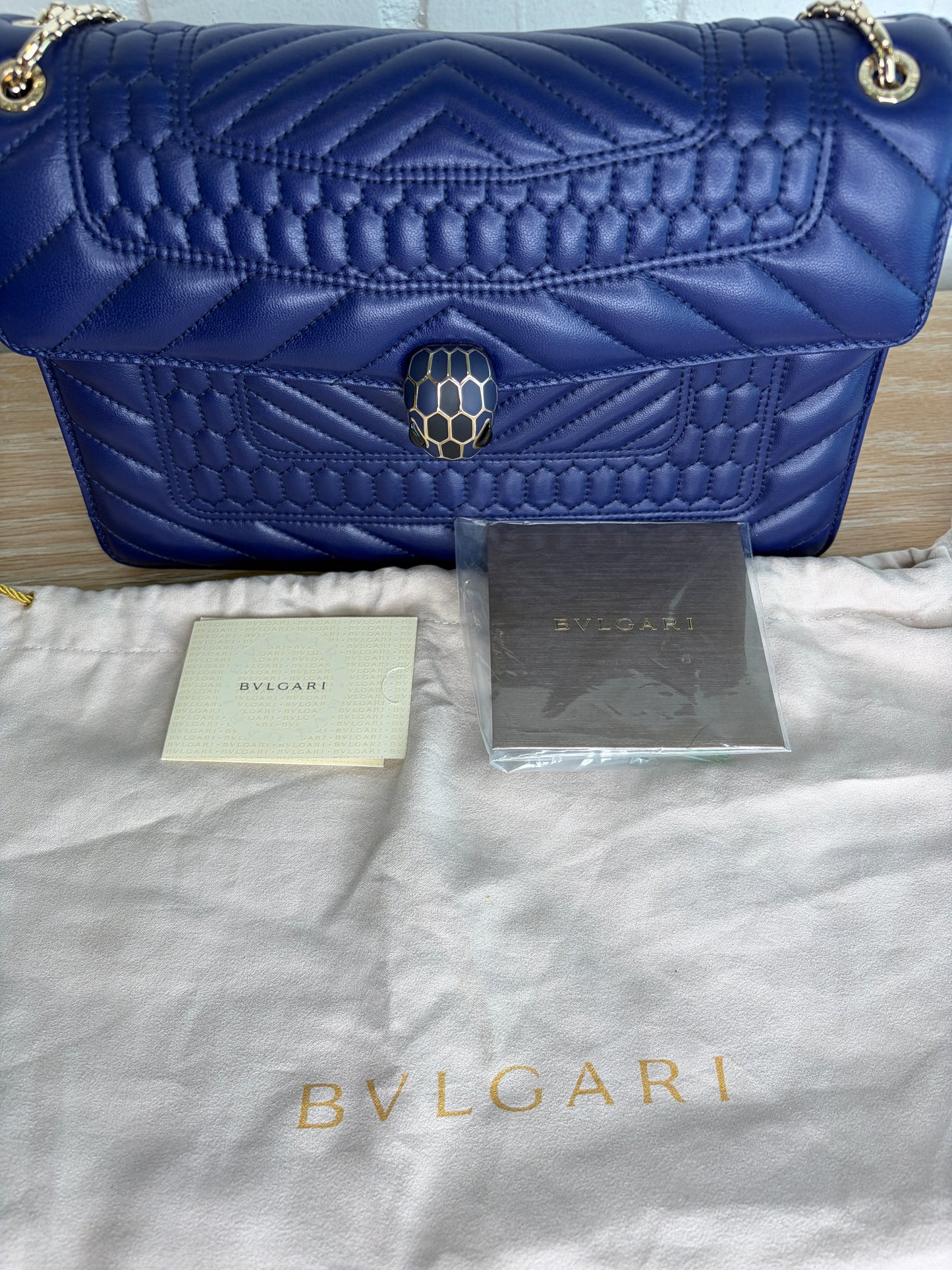 Bvlgari Serpenti Forever Shoulder Bag Blue Quilted  Calfskin