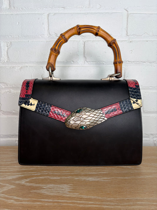 Gucci Black Calfskin Snakeskin Lilith Top Handle