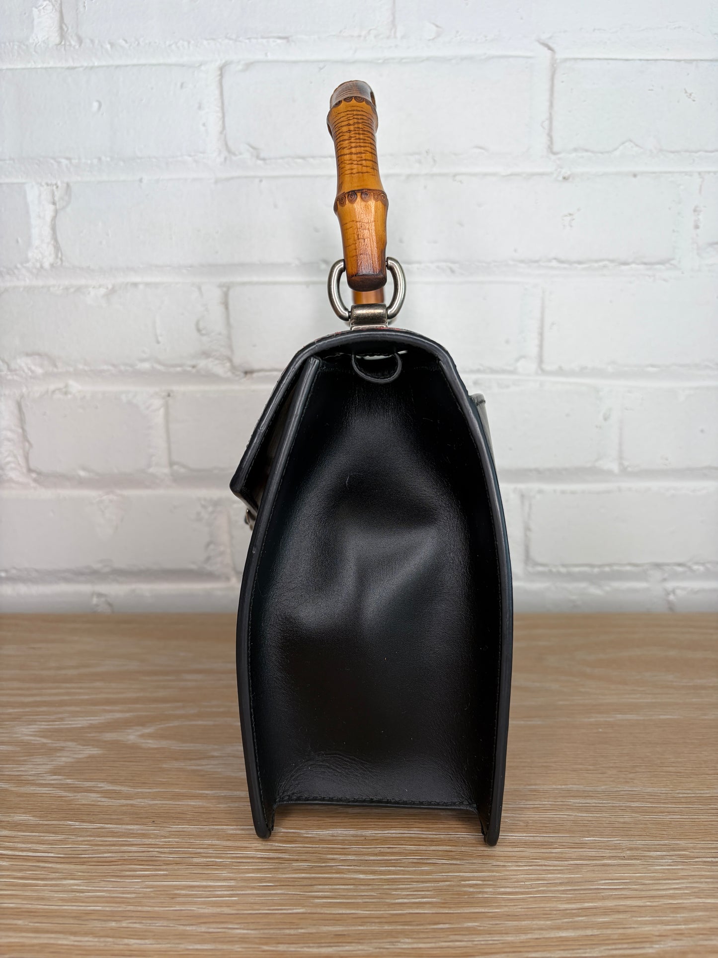 Gucci Black Calfskin Snakeskin Lilith Top Handle