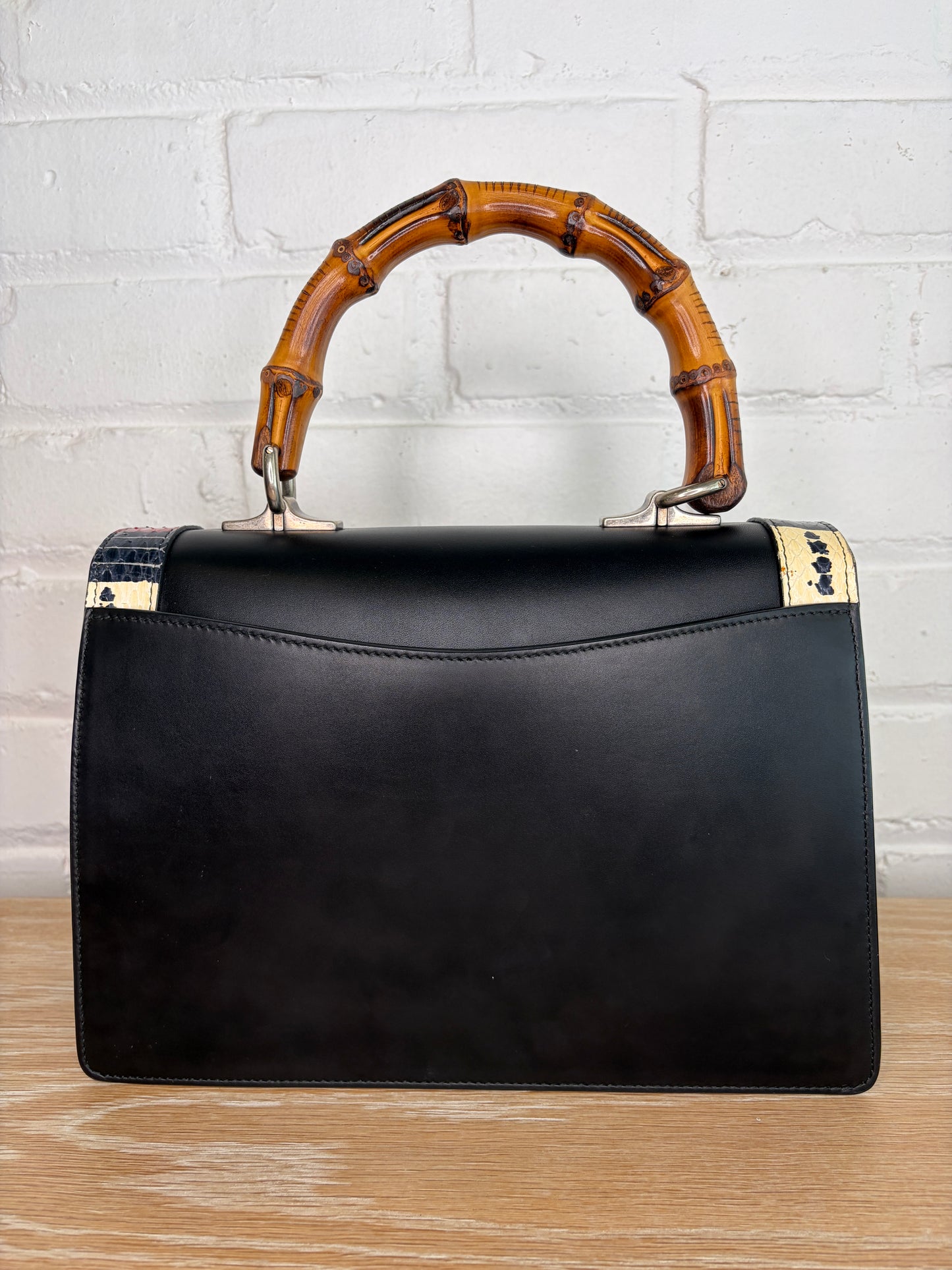 Gucci Black Calfskin Snakeskin Lilith Top Handle