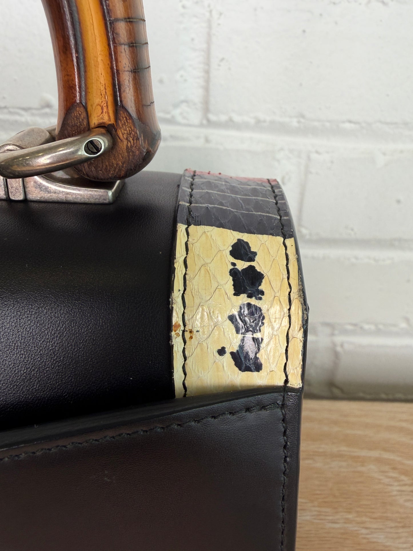Gucci Black Calfskin Snakeskin Lilith Top Handle