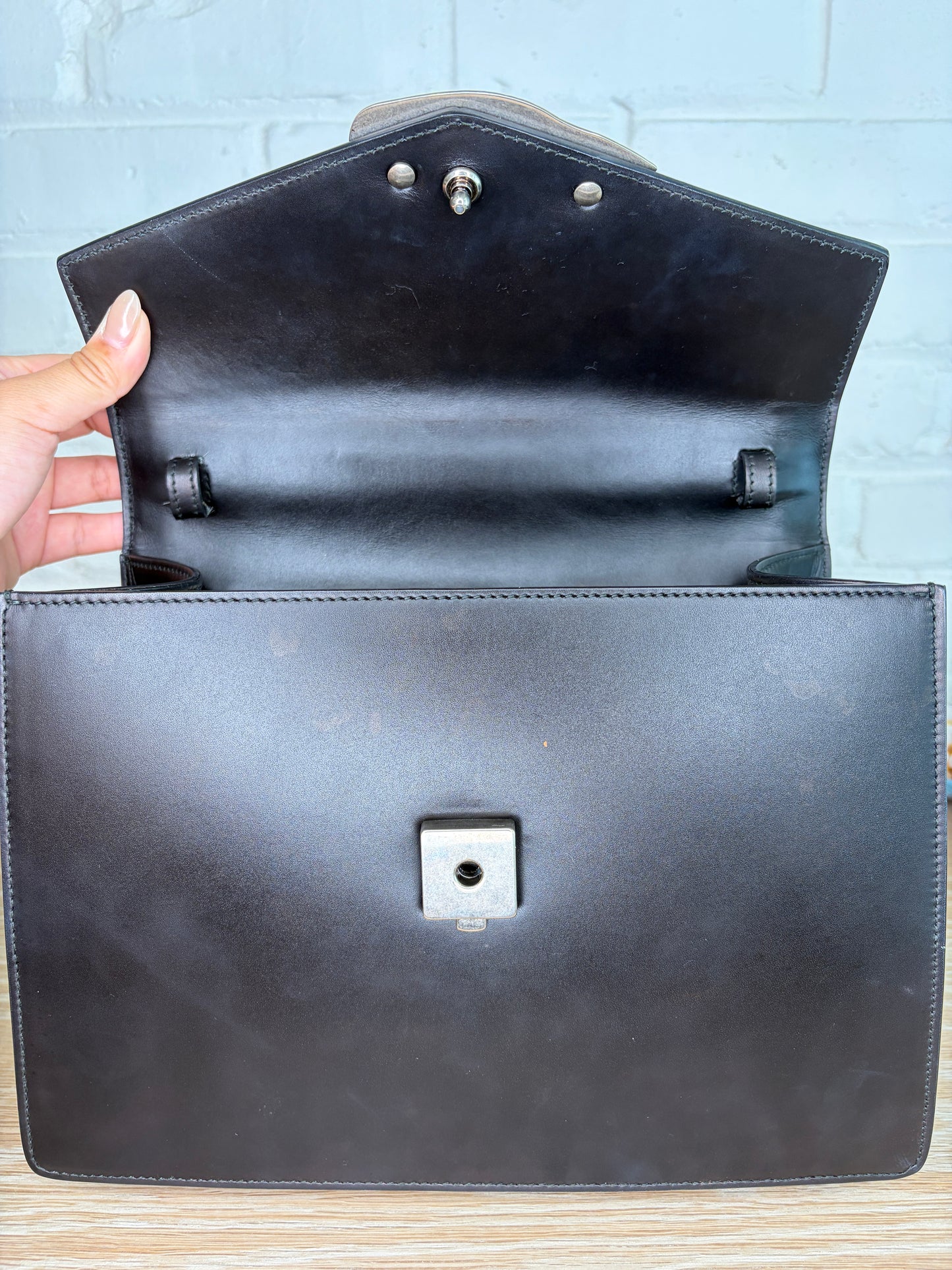 Gucci Black Calfskin Snakeskin Lilith Top Handle