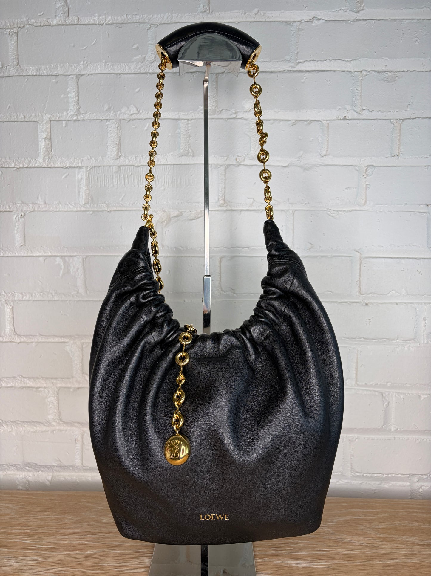 Loewe Squeeze Small Shoulder Bag Black Nappa Lambskin Leather