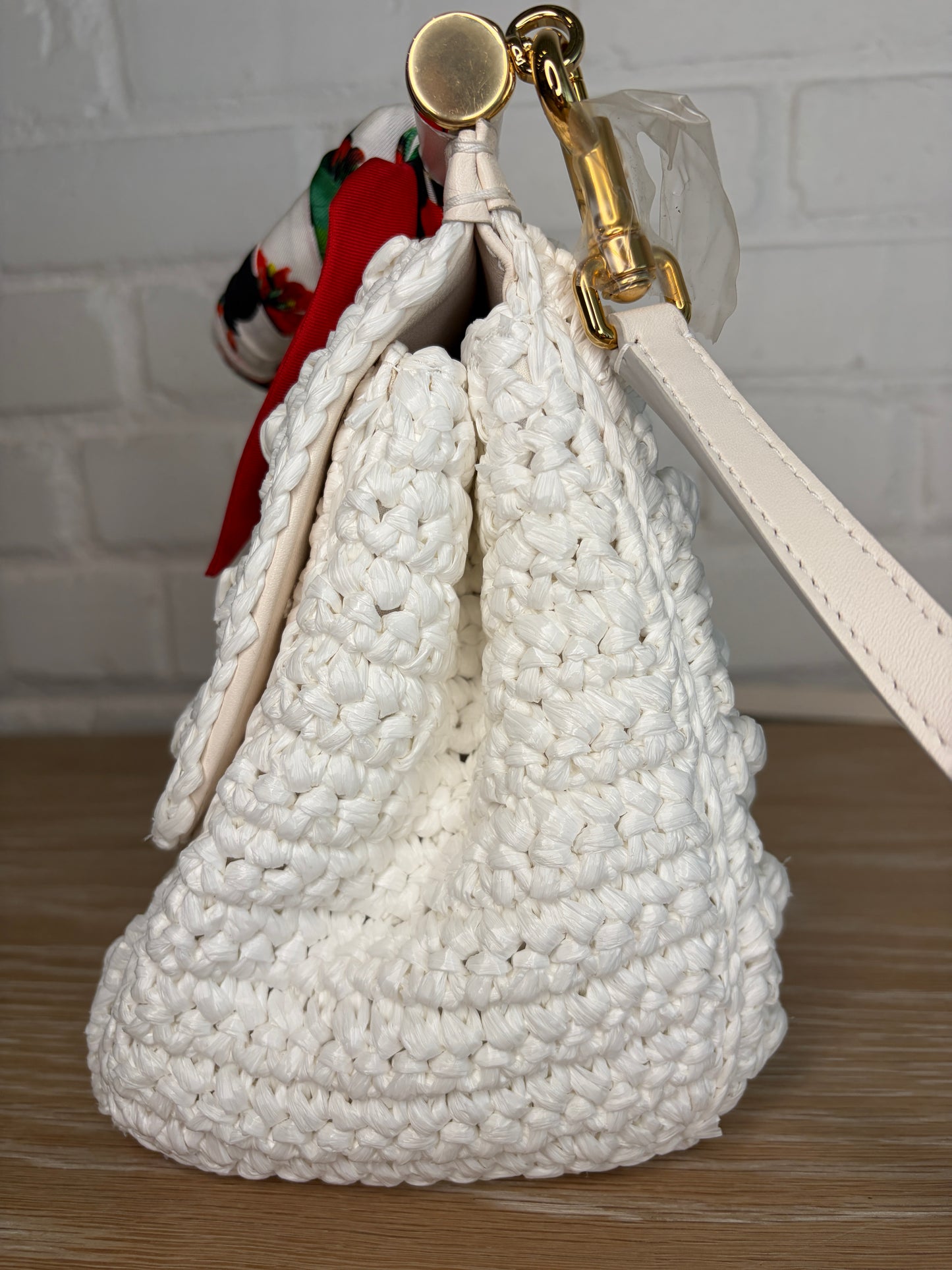 Dolce & Gabbana Medium White Crochet Raffia Sicily Handbag with Handkerchief