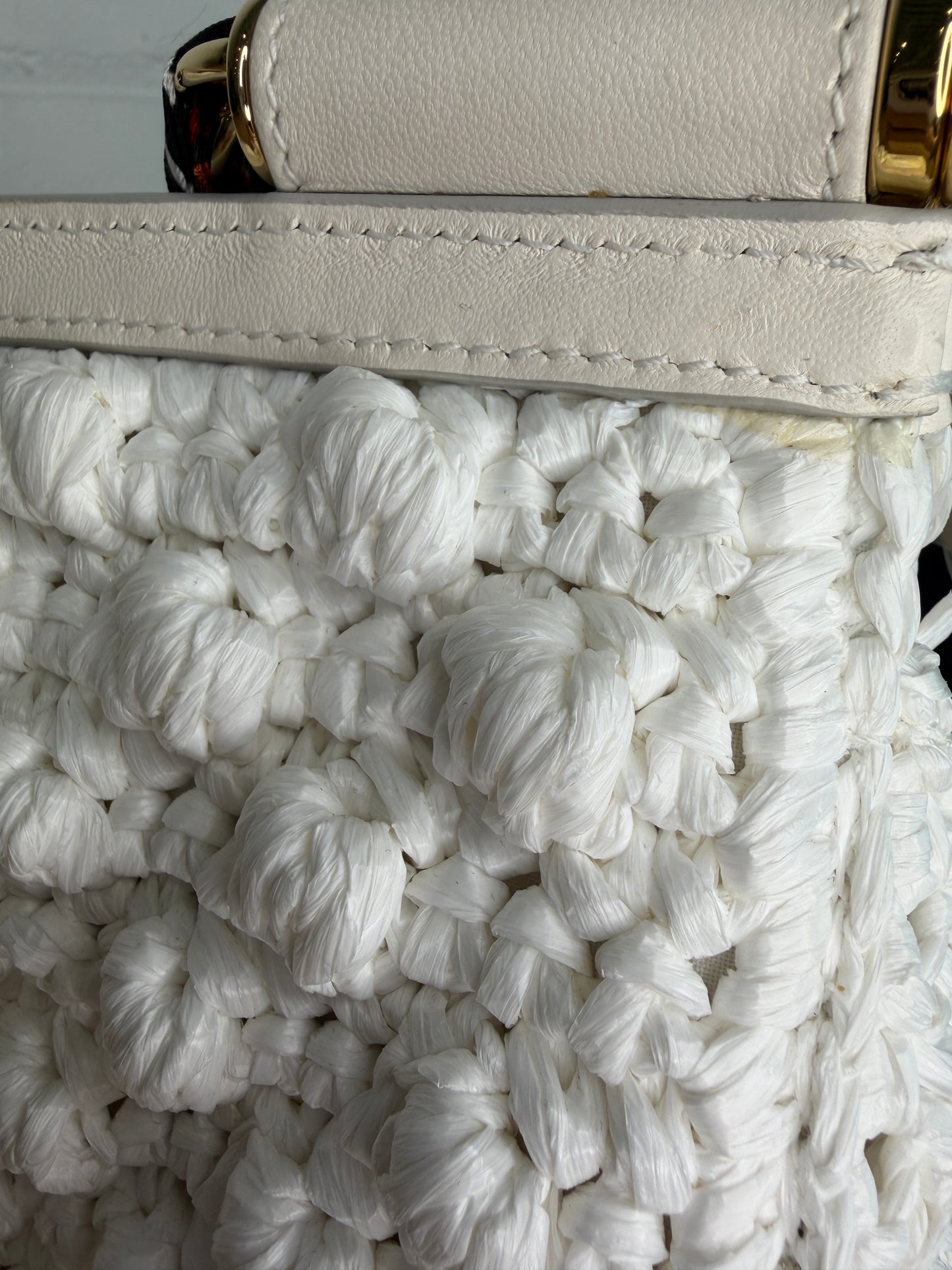 Dolce & Gabbana Medium White Crochet Raffia Sicily Handbag with Handkerchief