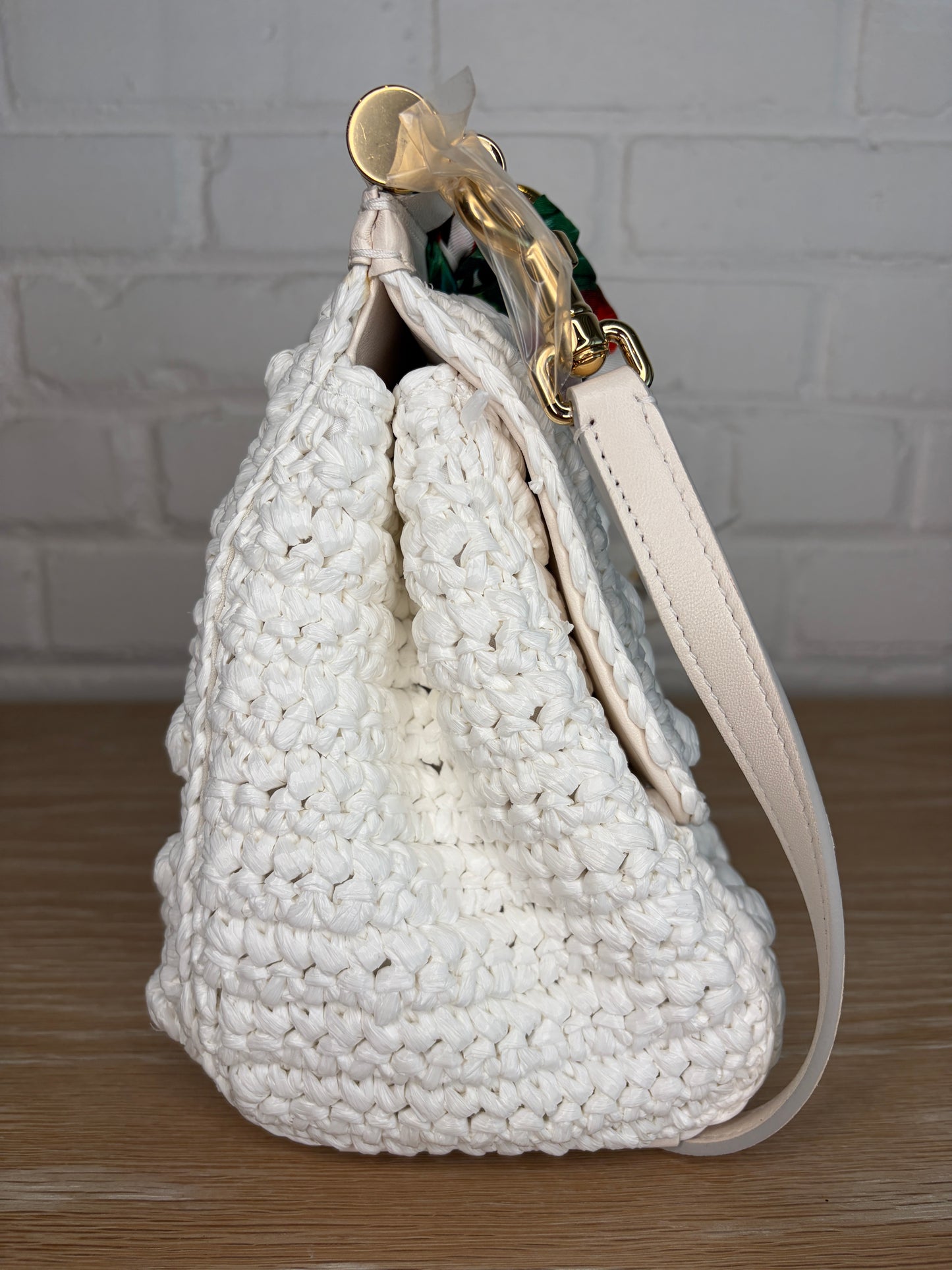 Dolce & Gabbana Medium White Crochet Raffia Sicily Handbag with Handkerchief