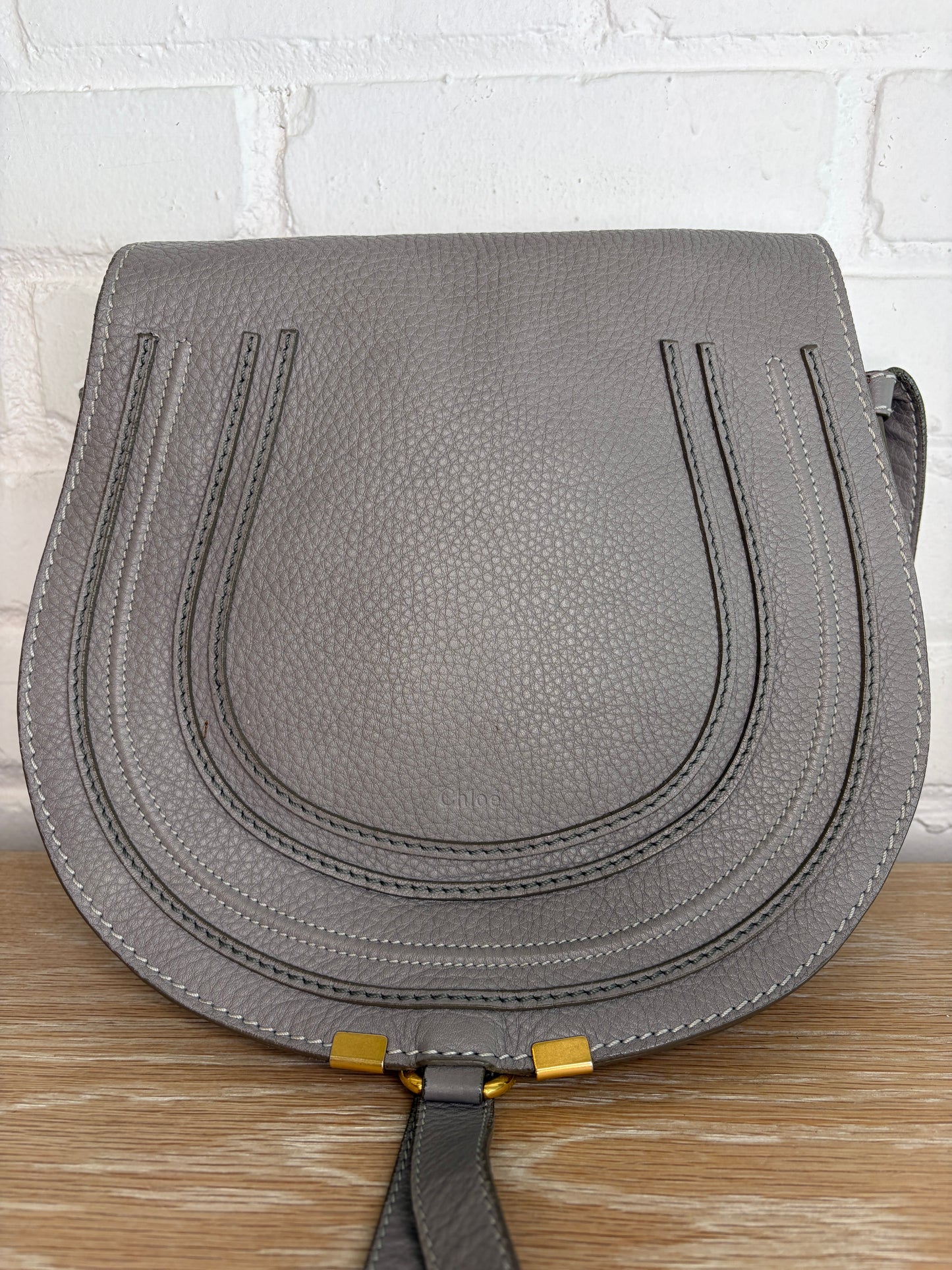 Chloe Marcie Large Saddle Bag Cashmere Grey Grained Leather