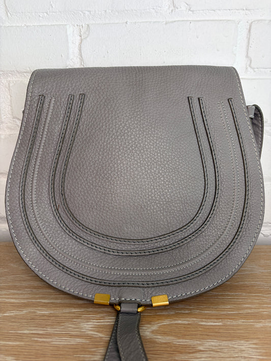 Chloe Marcie Large Saddle Bag Cashmere Grey Grained Leather