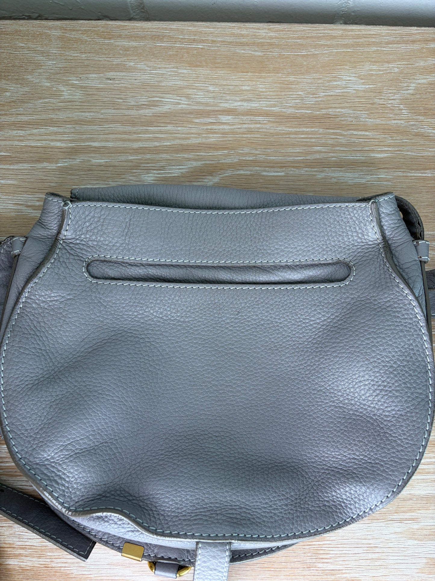Chloe Marcie Large Saddle Bag Cashmere Grey Grained Leather