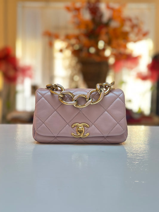 Chanel Chain Link Top Handle Small Flap, Light Pink