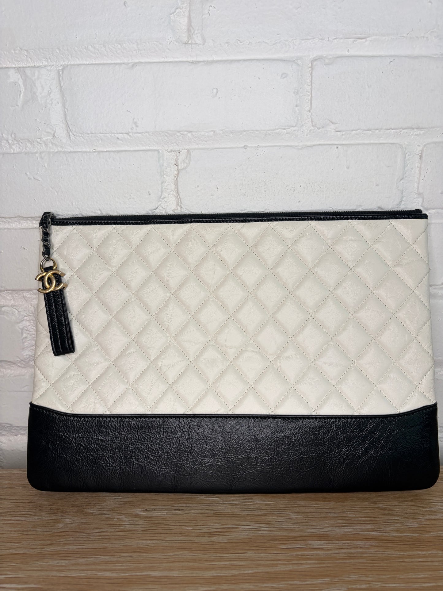 Chanel Gabrielle Clutch Black and White Calf Skin