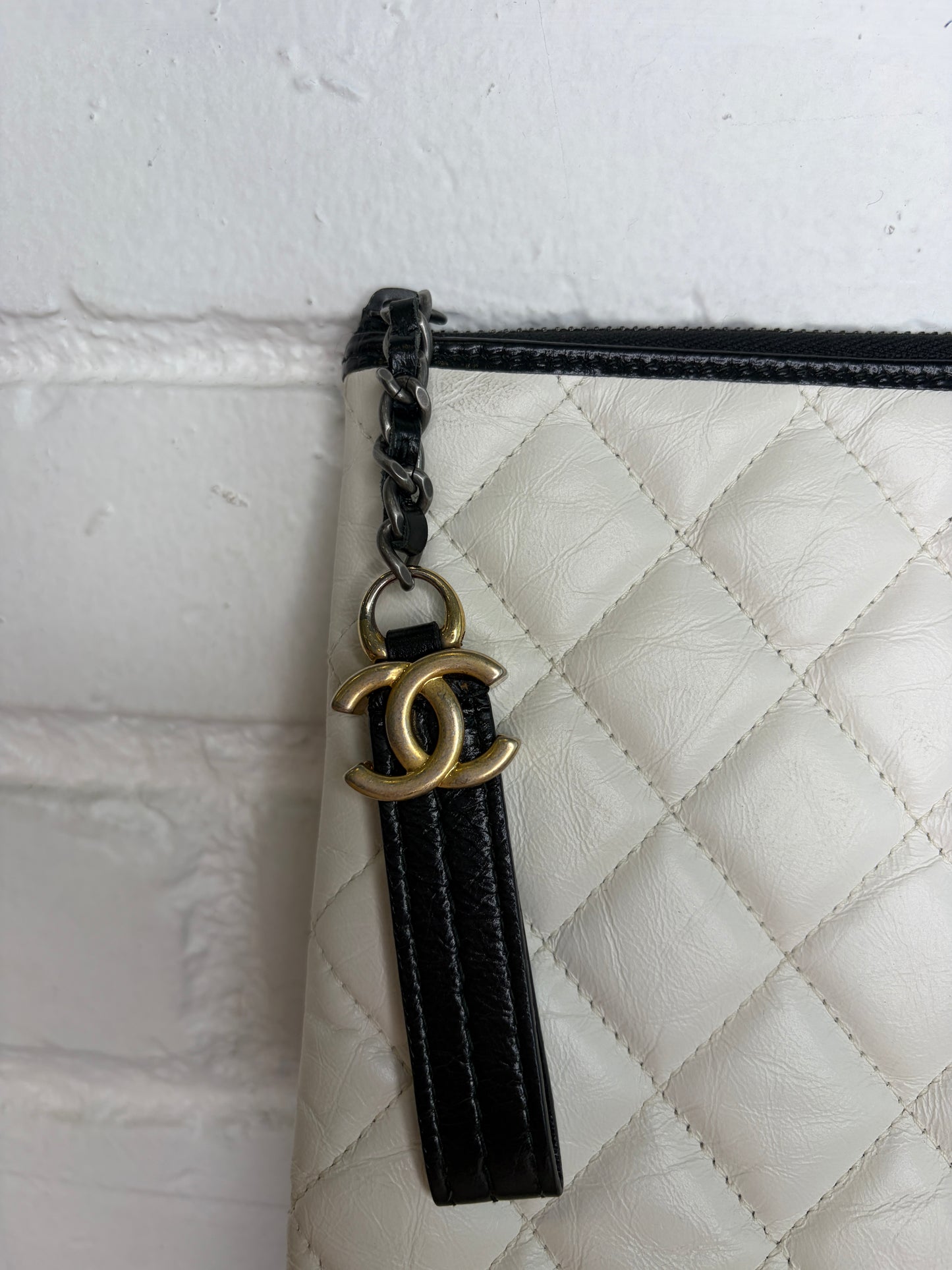Chanel Gabrielle Clutch Black and White Calf Skin