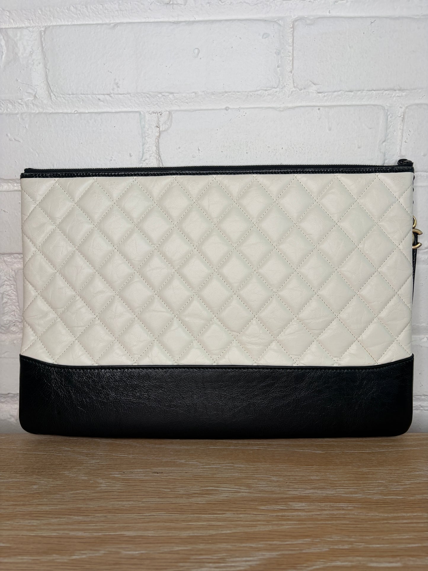 Chanel Gabrielle Clutch Black and White Calf Skin