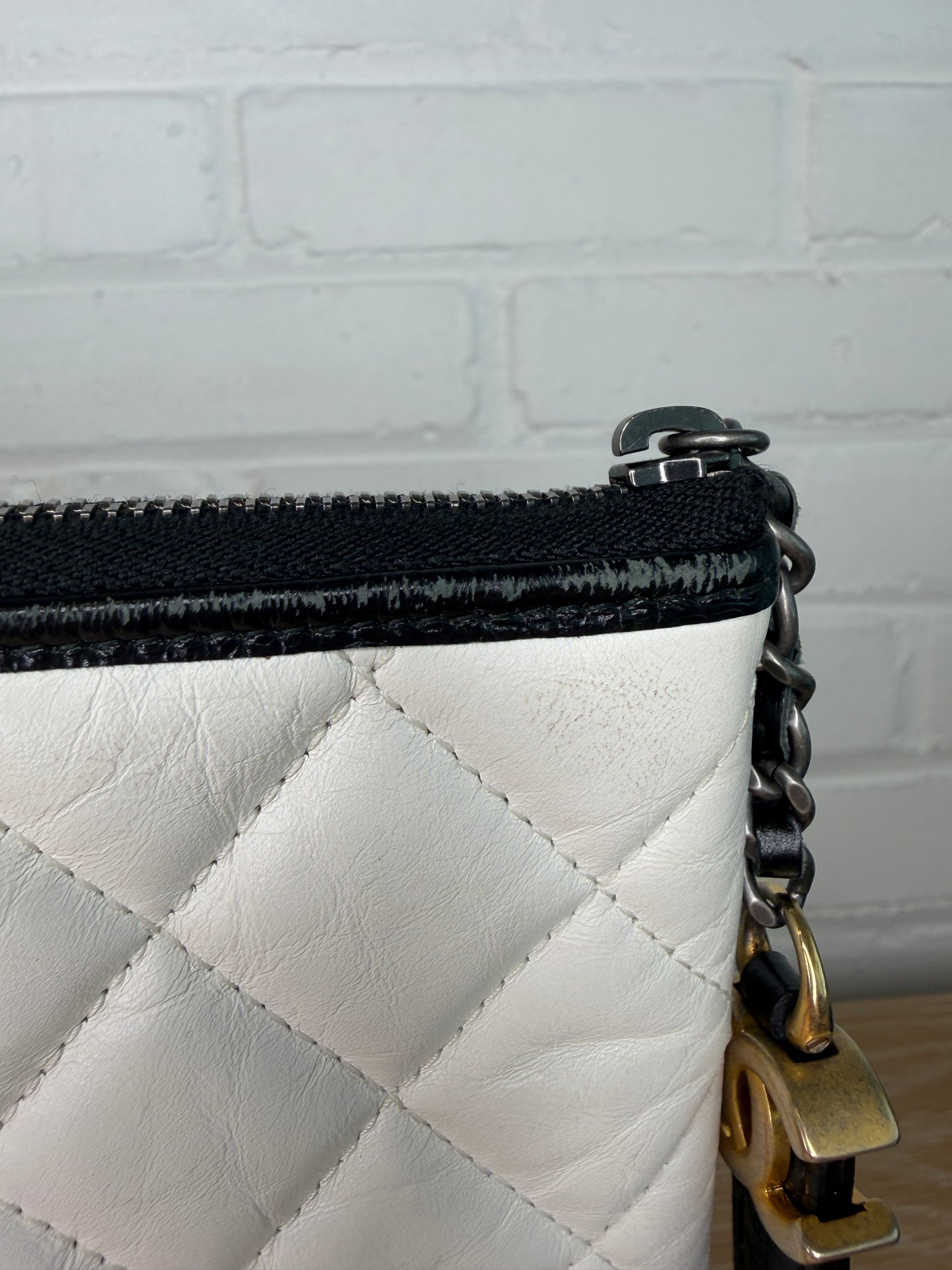 Chanel Gabrielle Clutch Black and White Calf Skin
