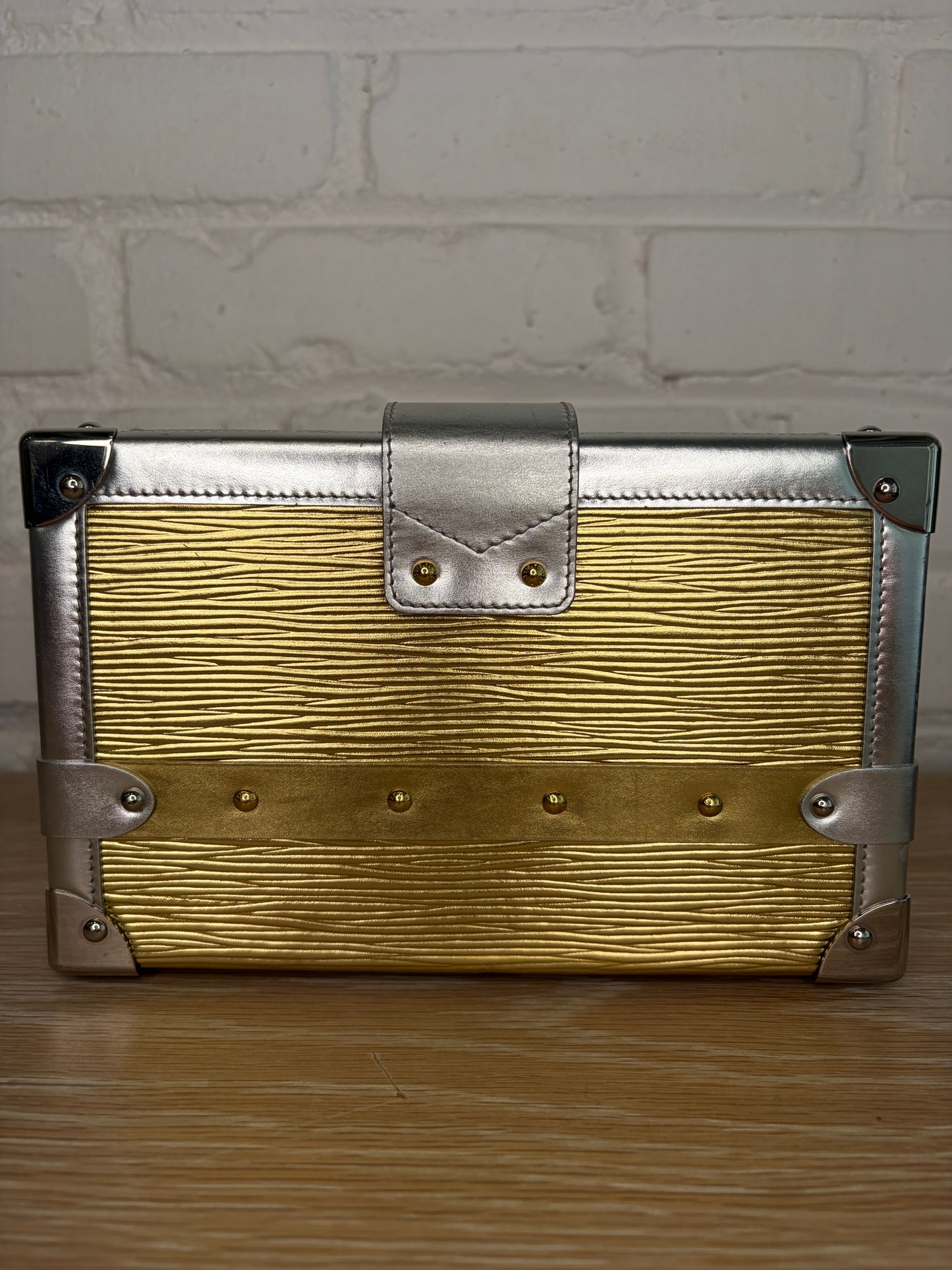 Louis Vuitton Petite Malle Handbag Epi Leather Silver and Gold