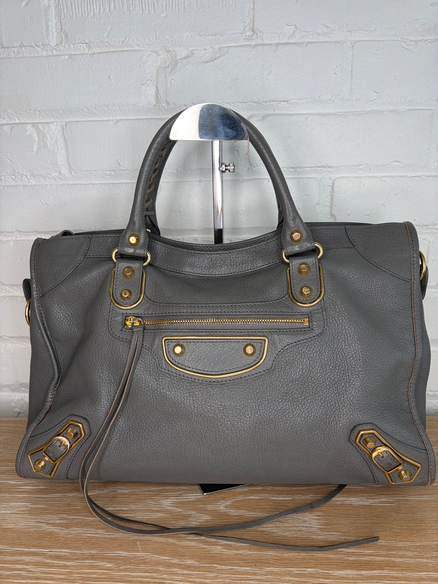 Balenciaga Chevre Classic Metallic Edge City Bag Grey