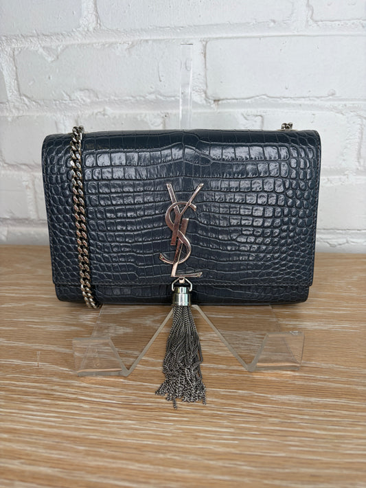 Saint Laurent Kate Crossbody Croc-Embossed Keather