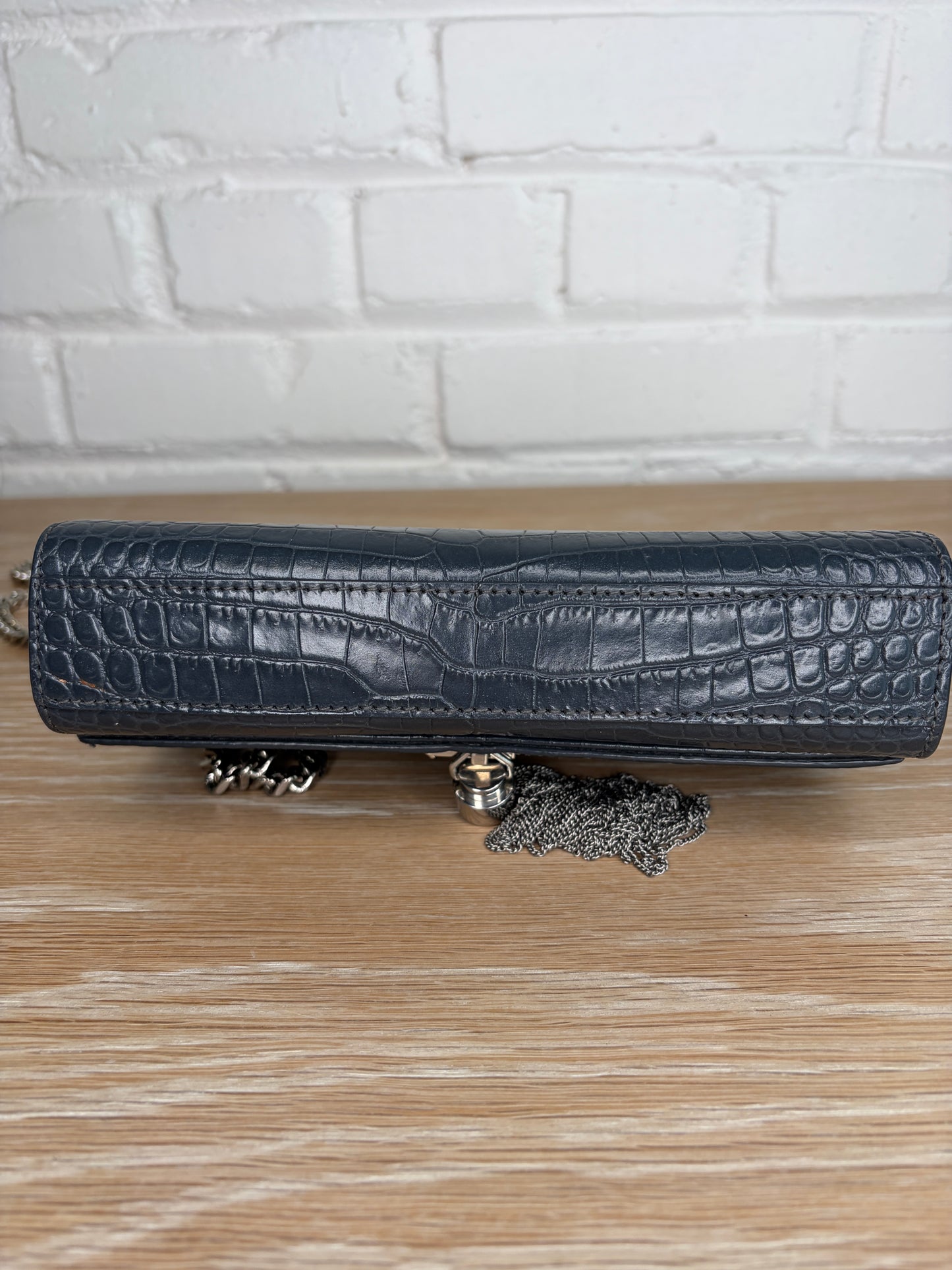 Saint Laurent Kate Crossbody Croc-Embossed Keather
