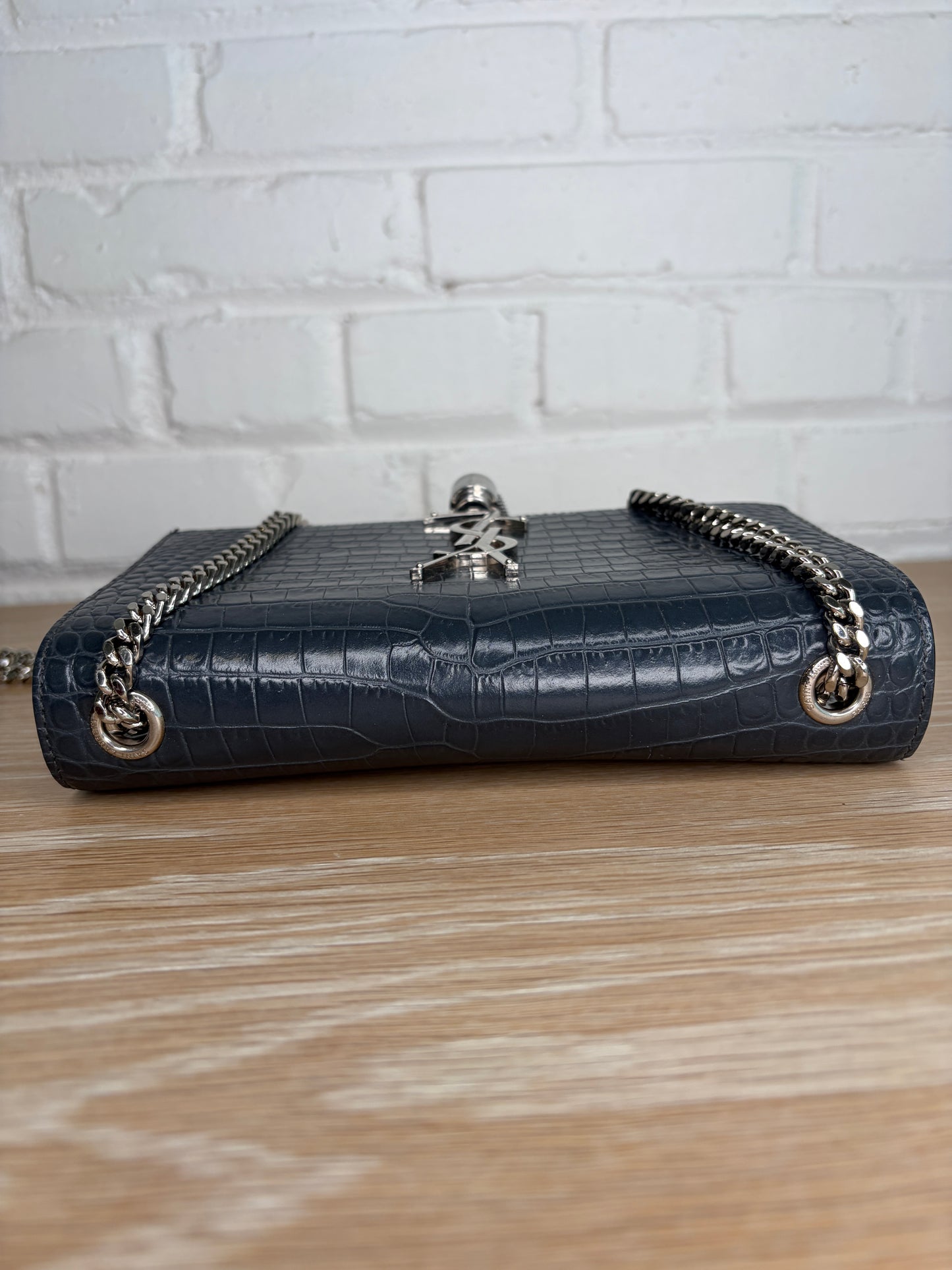 Saint Laurent Kate Crossbody Croc-Embossed Keather