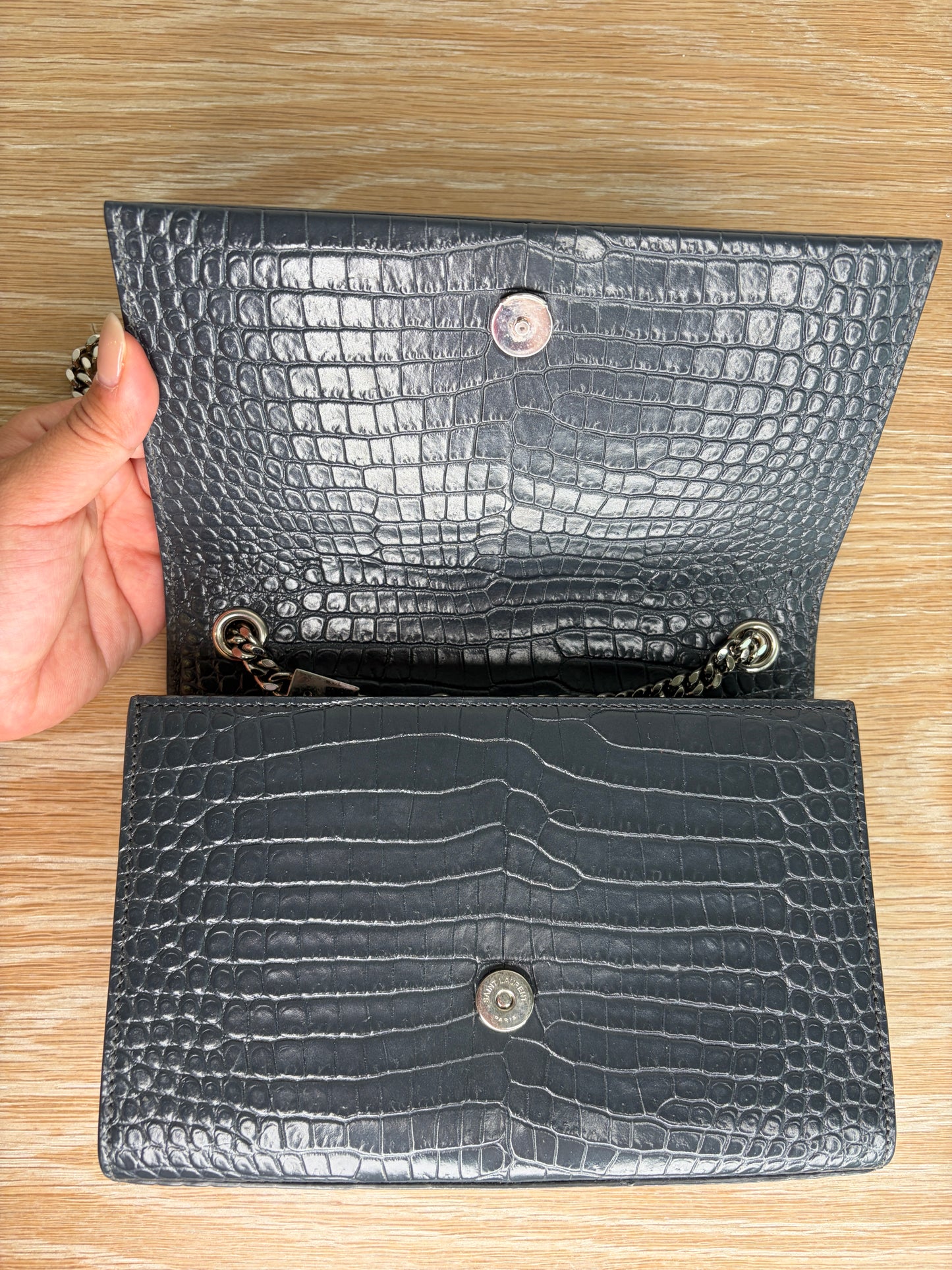 Saint Laurent Kate Crossbody Croc-Embossed Keather
