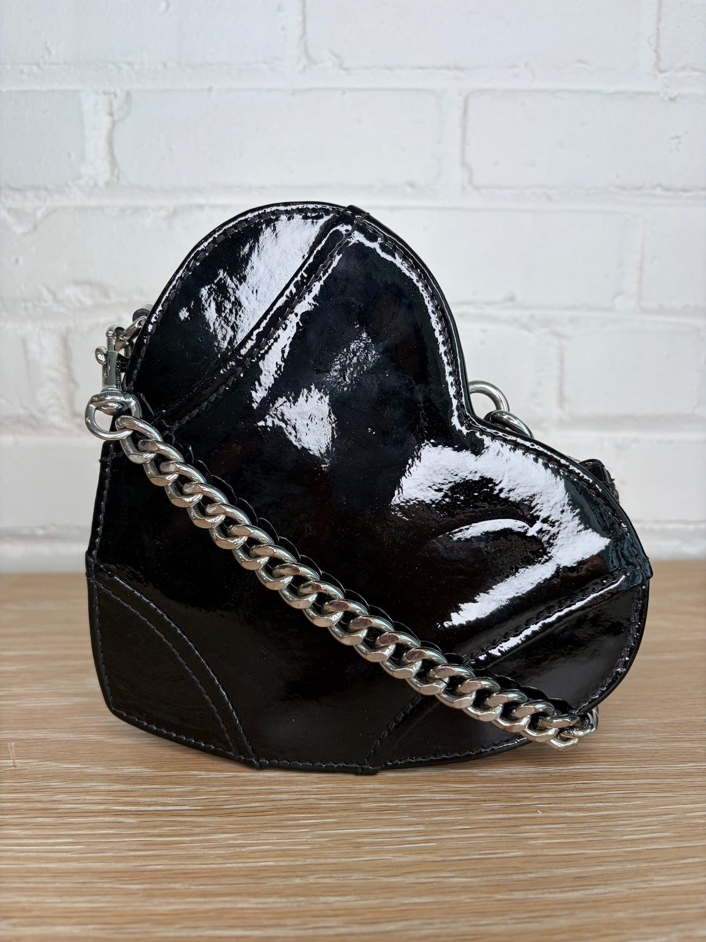 Moschino Biker Heart Bag Black Silver Hardware