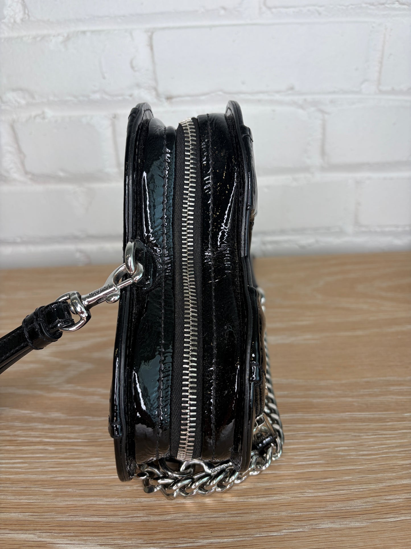 Moschino Biker Heart Bag Black Silver Hardware