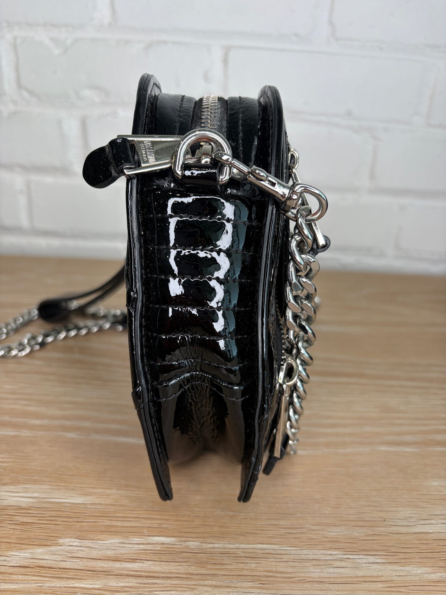 Moschino Biker Heart Bag Black Silver Hardware