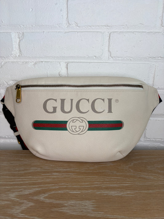 Gucci Beltbag White Leather Print Logo