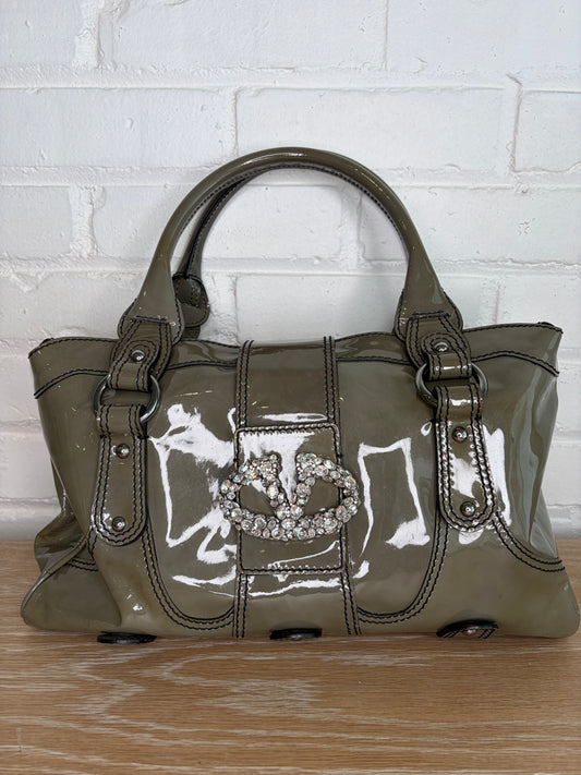 Valentino Garavani Catch Satchel Embelished Olive Green Patent Leather