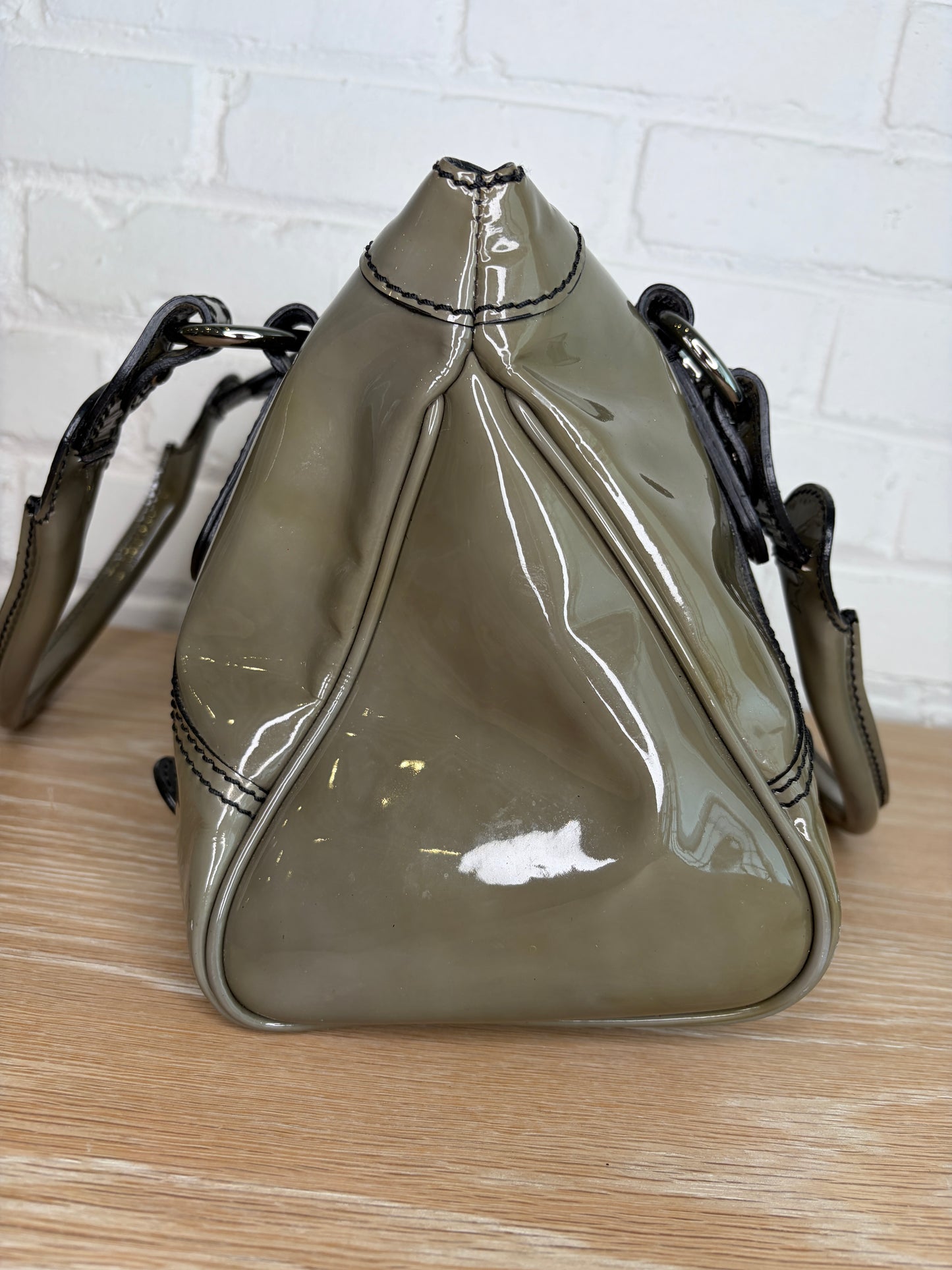 Valentino Garavani Catch Satchel Embelished Olive Green Patent Leather