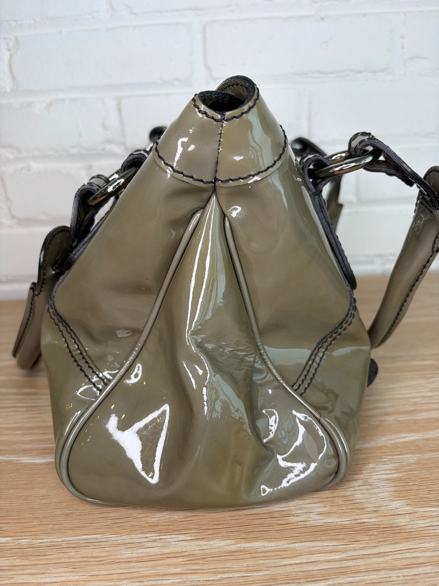 Valentino Garavani Catch Satchel Embelished Olive Green Patent Leather