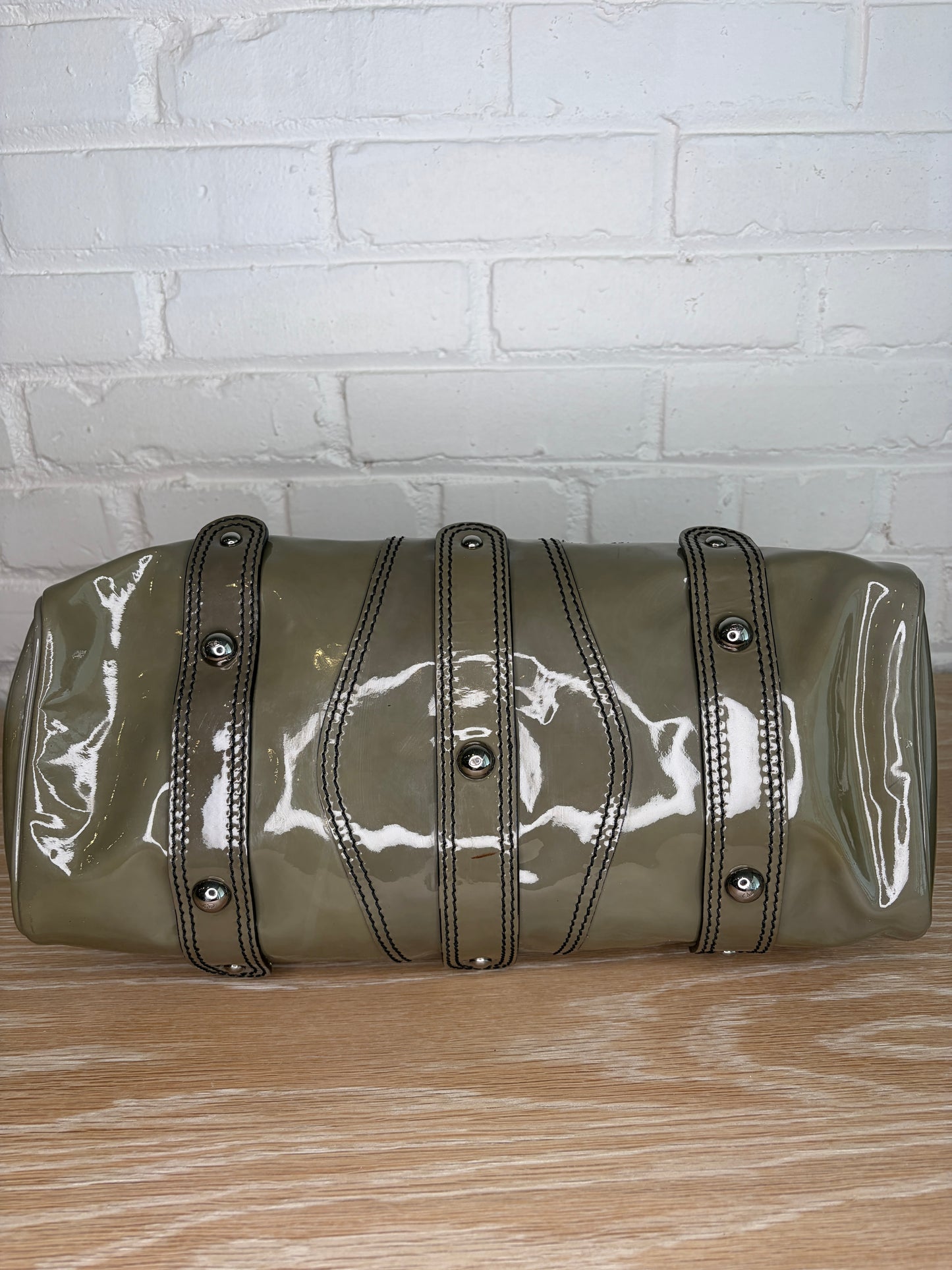 Valentino Garavani Catch Satchel Embelished Olive Green Patent Leather