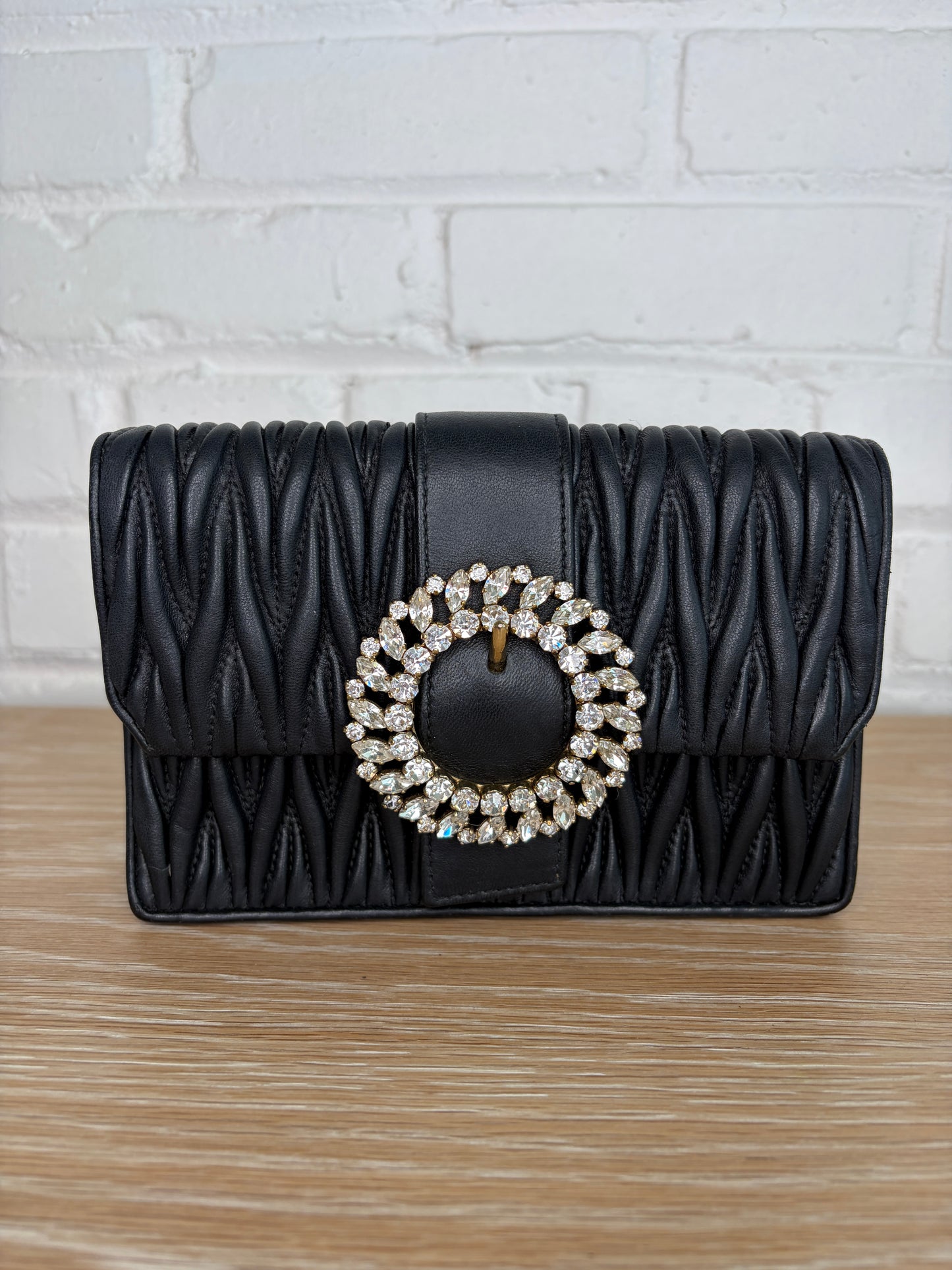 Miu Miu Crystal Matelassé Leather Shoulder Bag