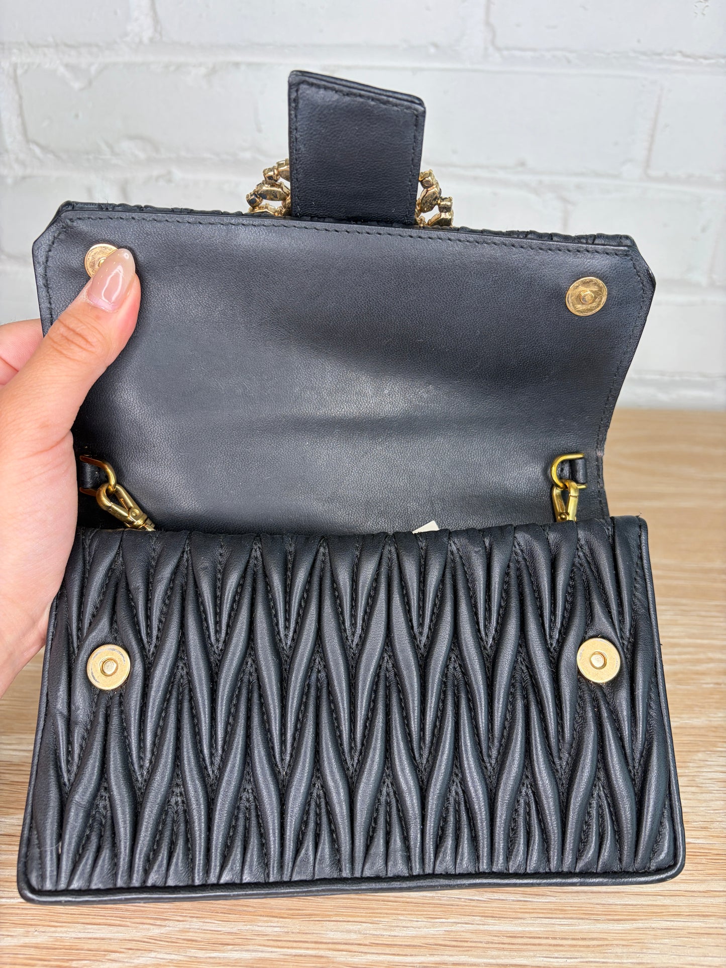 Miu Miu Crystal Matelassé Leather Shoulder Bag
